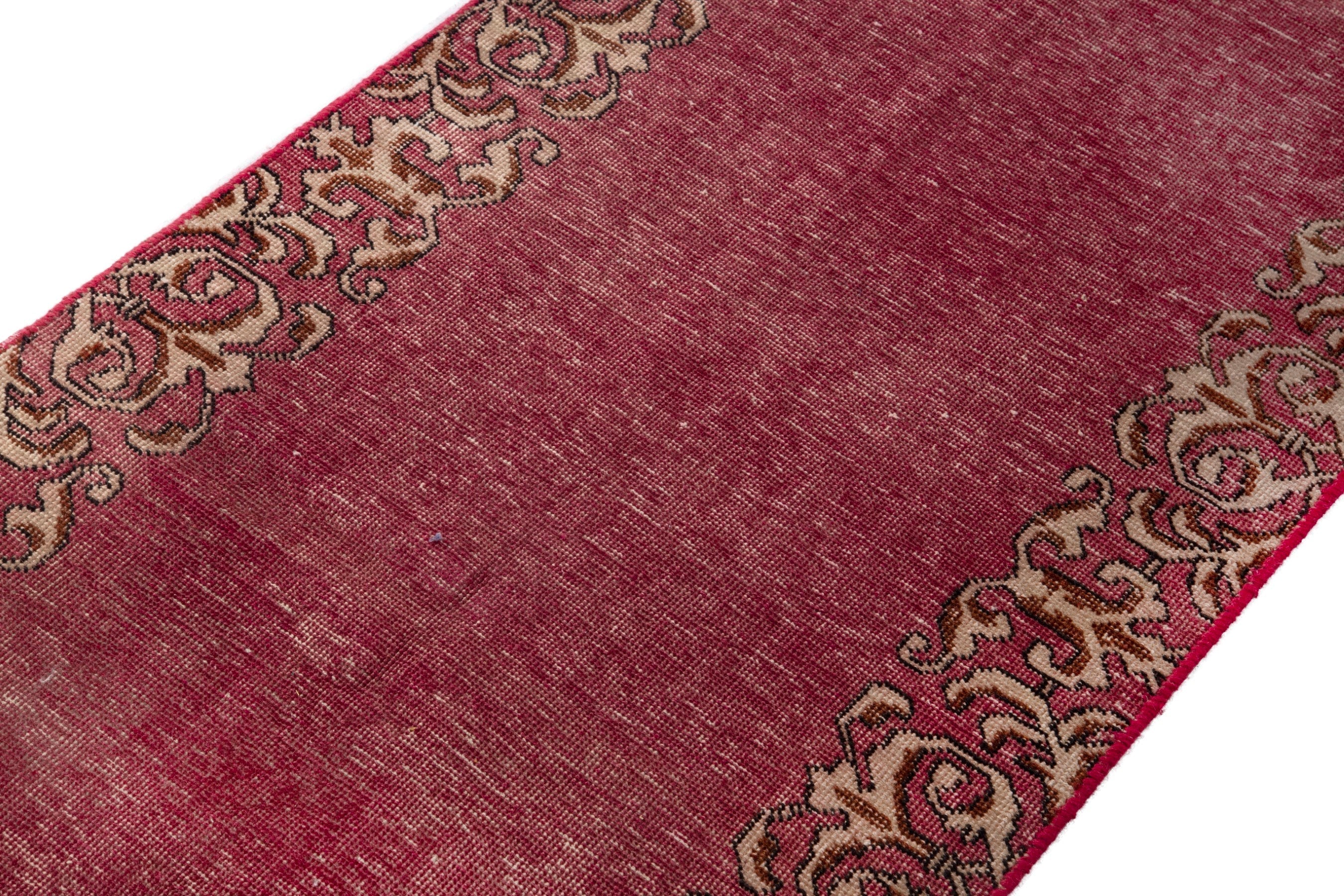 Persian Tabriz runner rug in faded red and antique gold, view 6 of 16