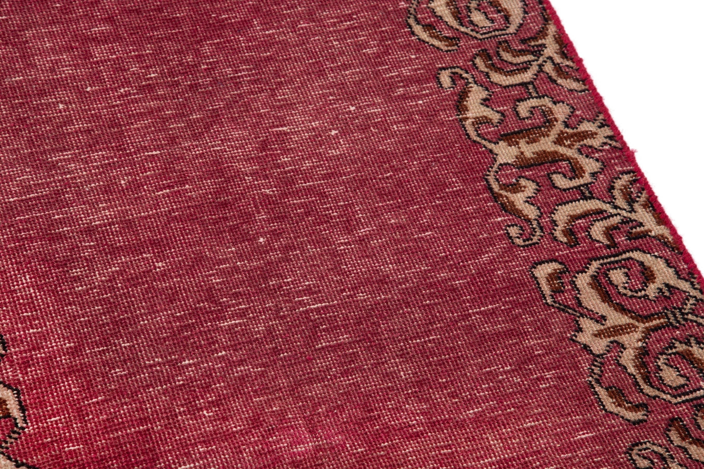 Persian Tabriz runner rug in faded red and antique gold, view 7 of 16