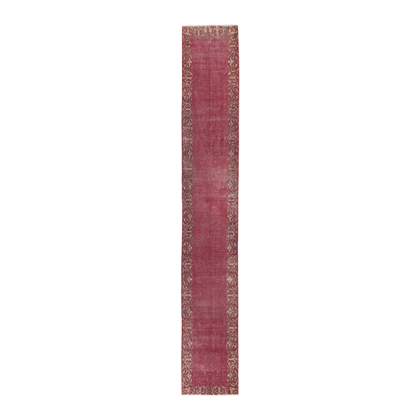 Persian Tabriz runner rug in faded red and antique gold, 2'4" x 15'5"