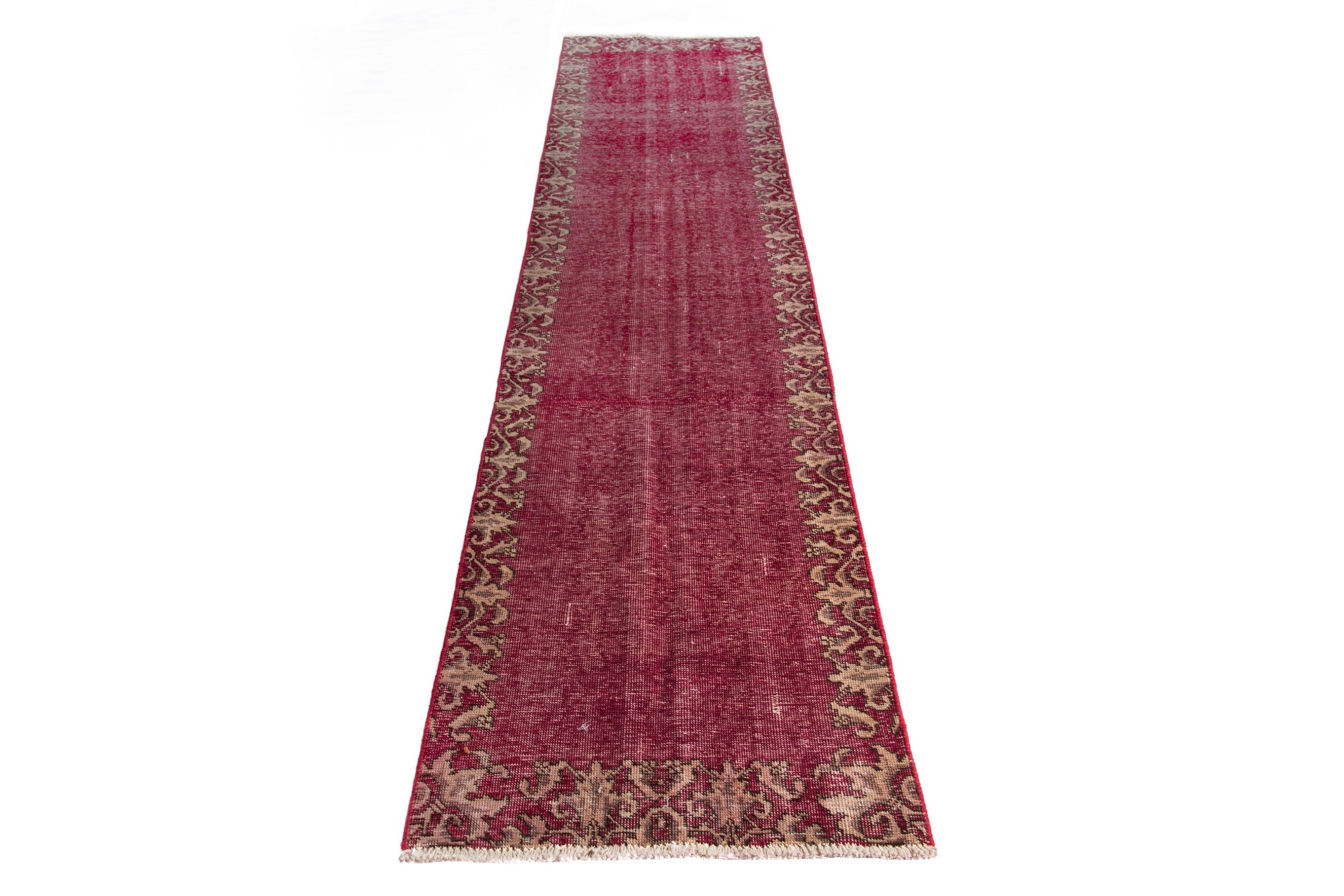 Persian Tabriz runner rug in burgundy and cream, view 2 of 17
