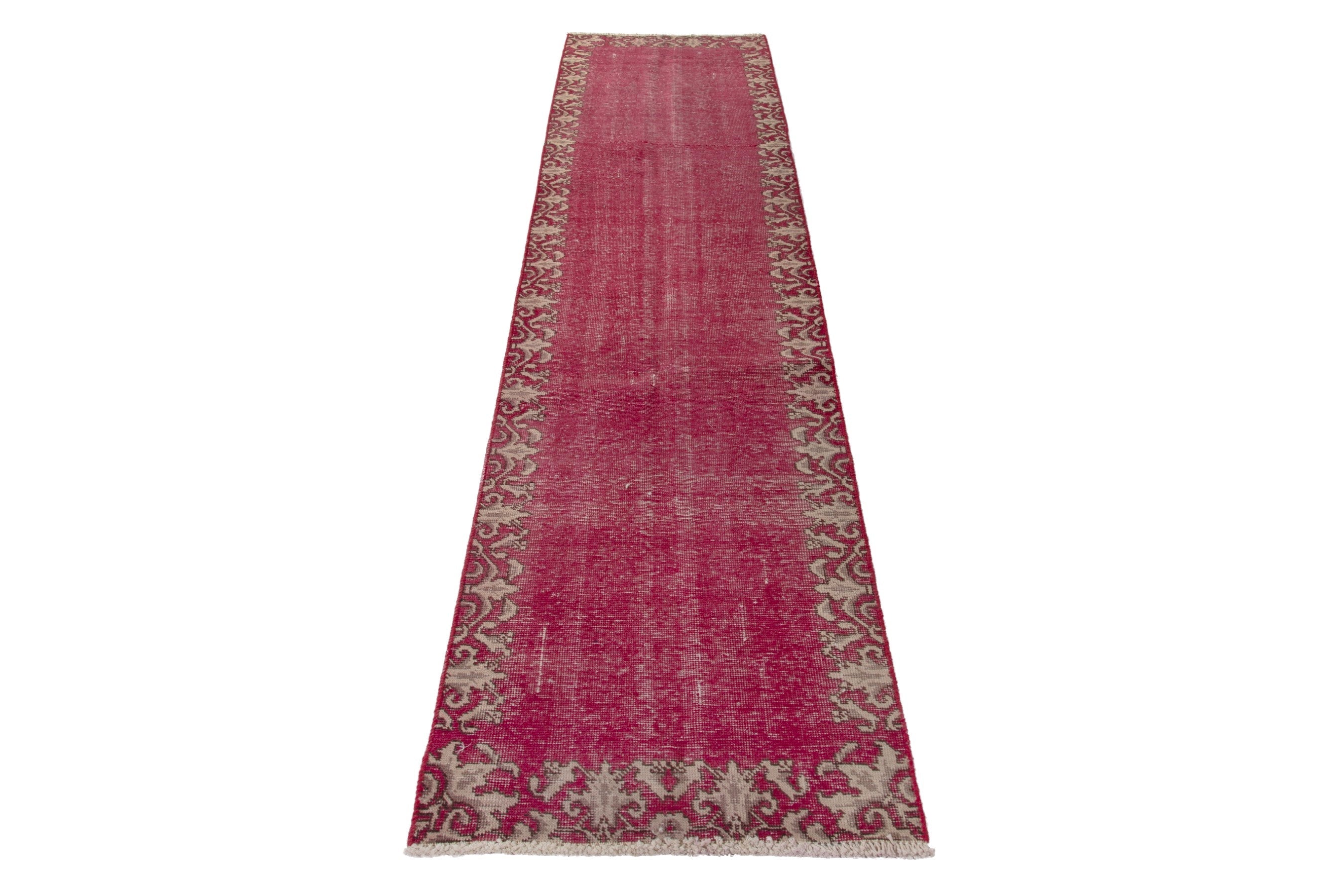Persian Tabriz runner rug in burgundy and cream, view 3 of 17