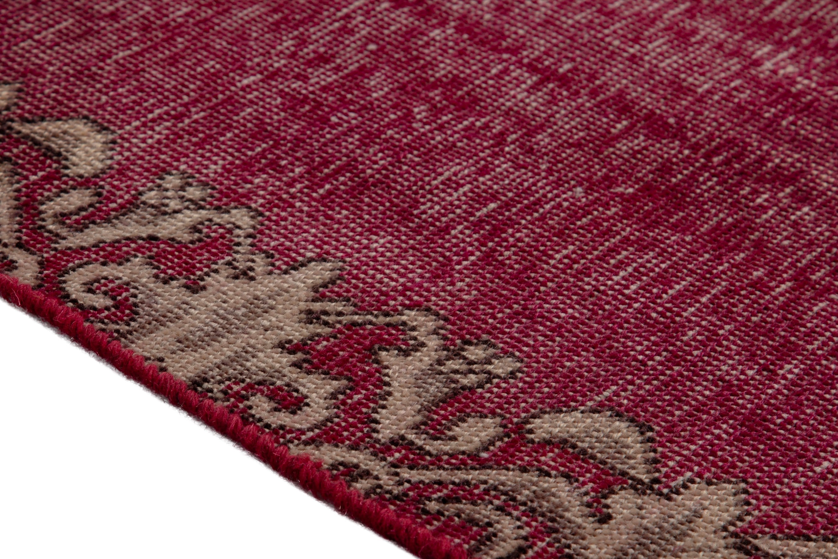 Persian Tabriz runner rug in burgundy and cream, view 8 of 17