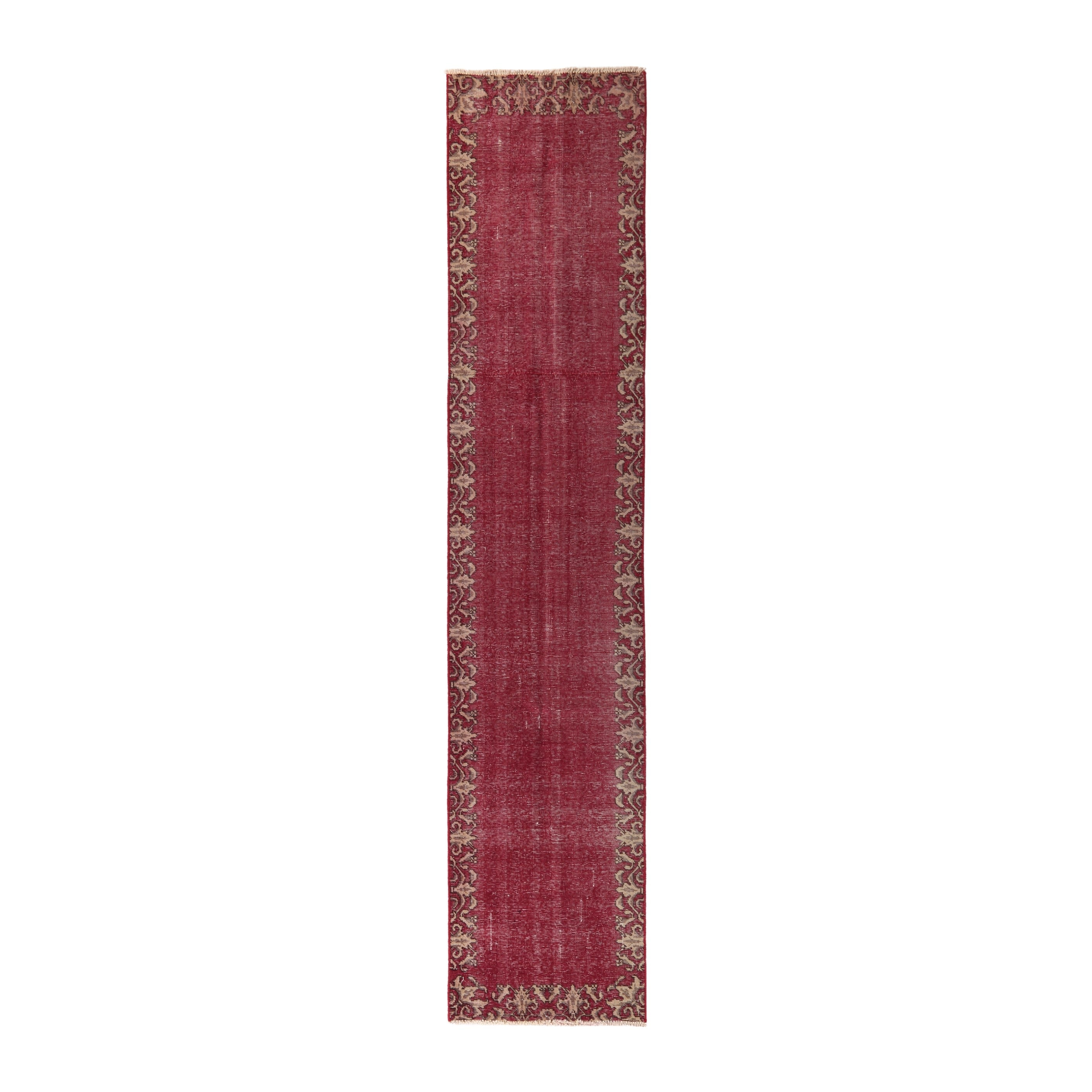 Persian Tabriz runner rug in burgundy and cream, 2'4" x 10'11"