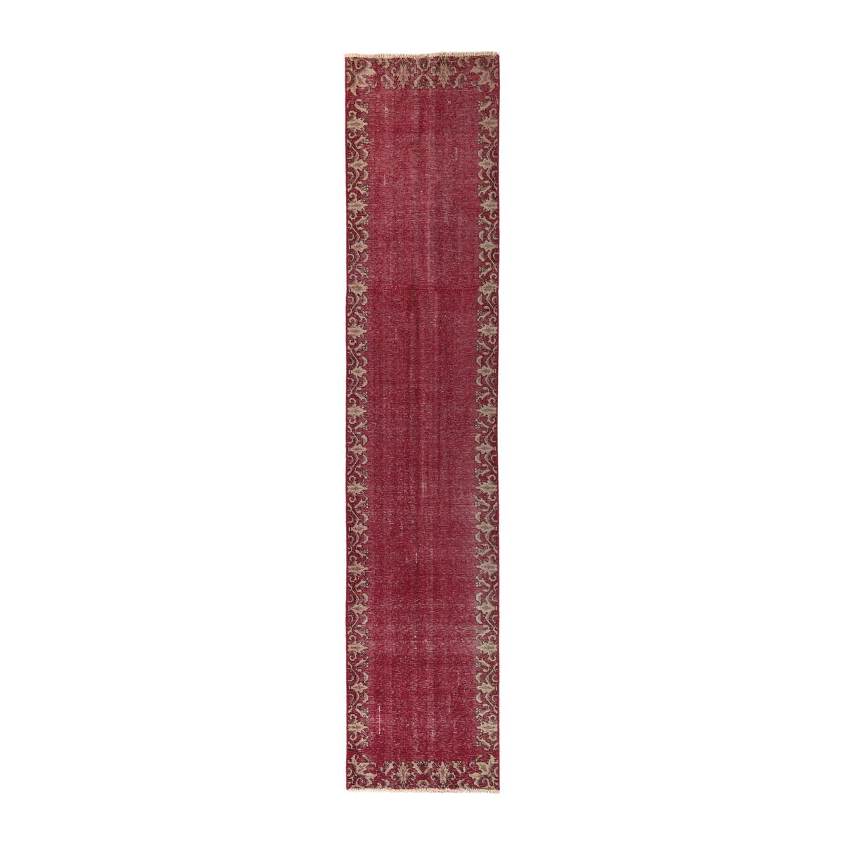 Persian Tabriz runner rug in burgundy and cream, 2'4" x 10'11"