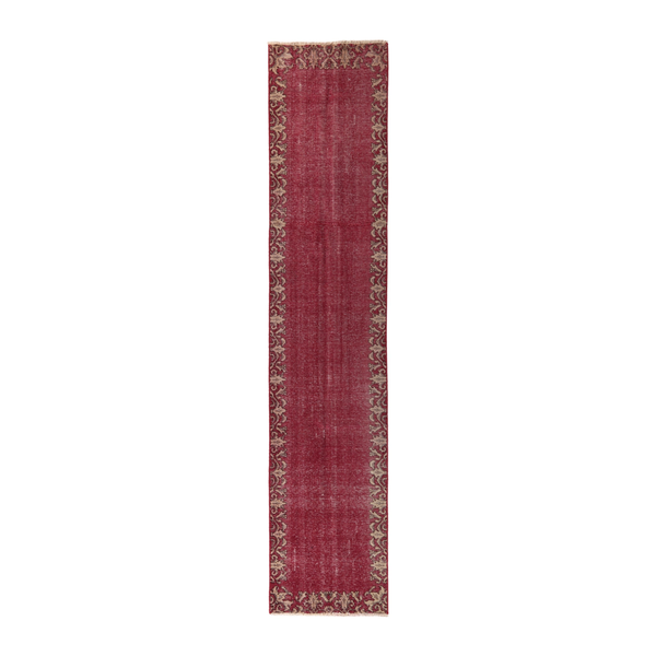 Persian Tabriz runner rug in burgundy and cream, 2'4" x 10'11"