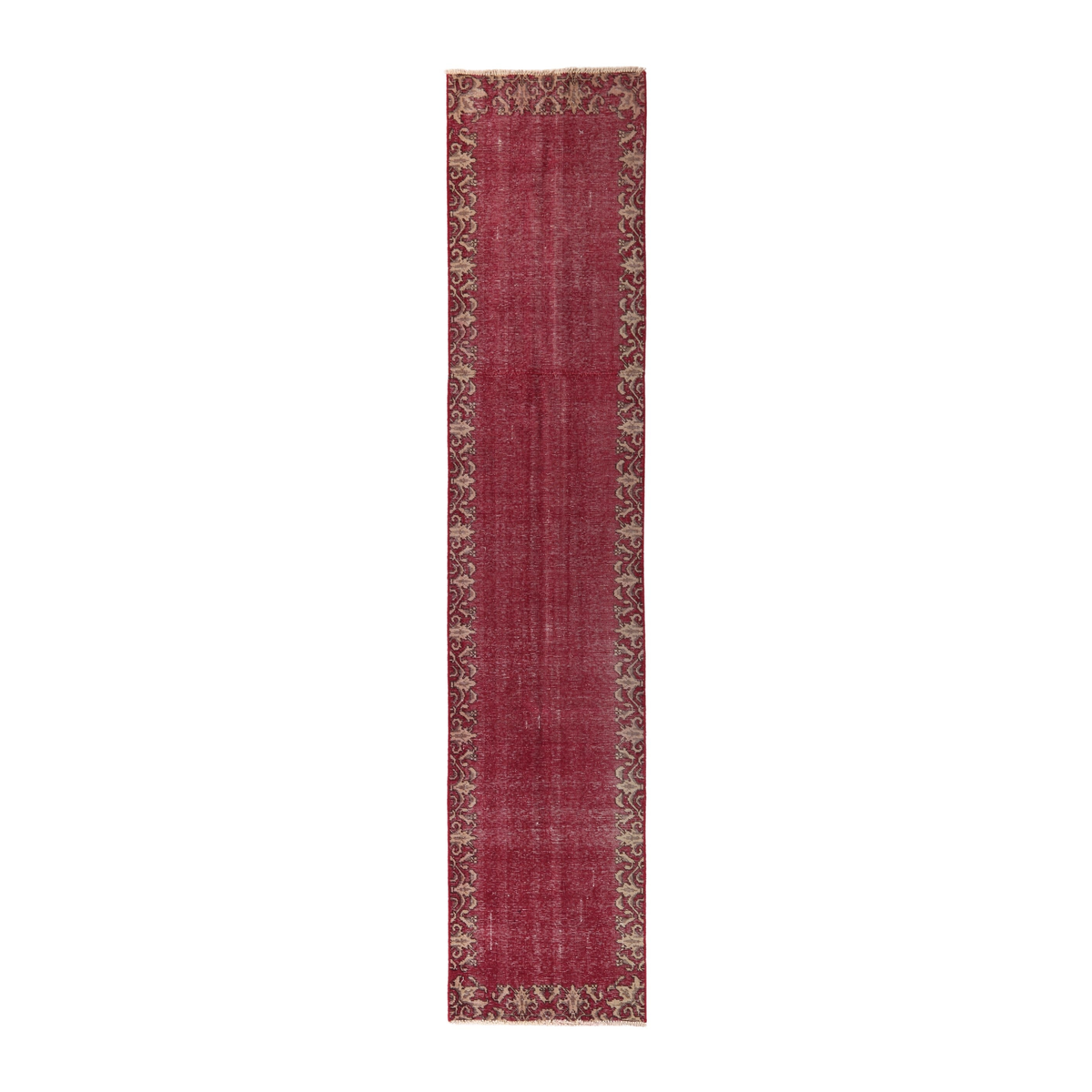 Persian Tabriz runner rug in burgundy and cream, 2'4" x 10'11"