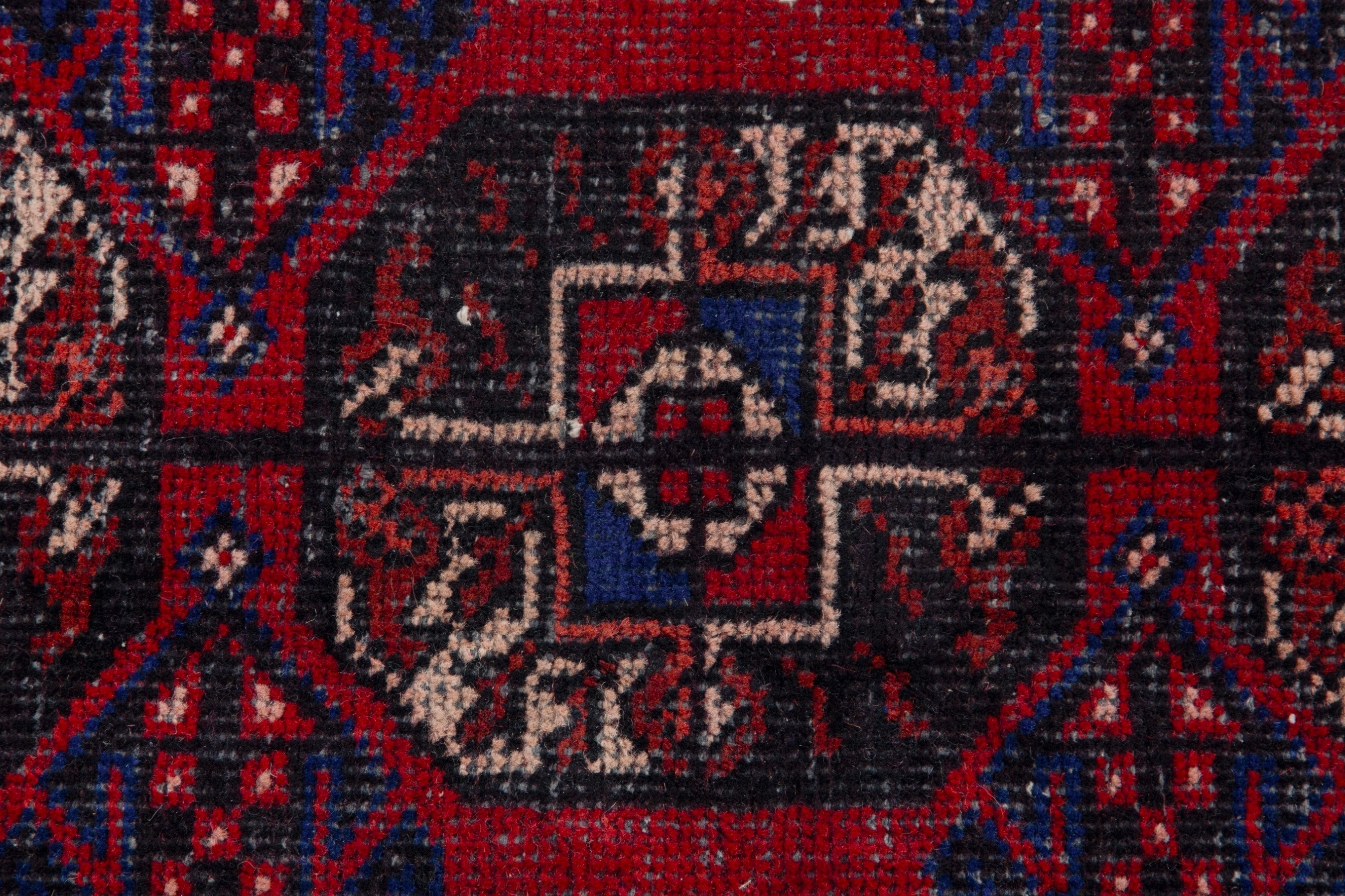 Persian Ferdos runner rug in deep red and navy, view 10 of 18