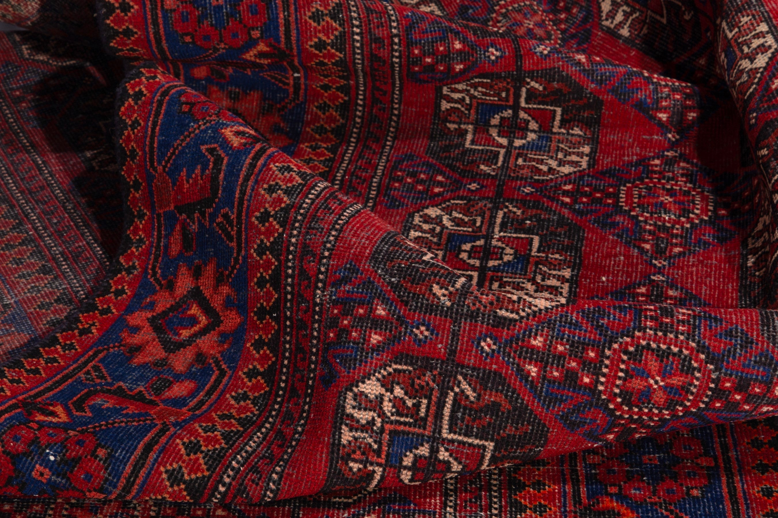 Persian Ferdos runner rug in deep red and navy, view 13 of 18