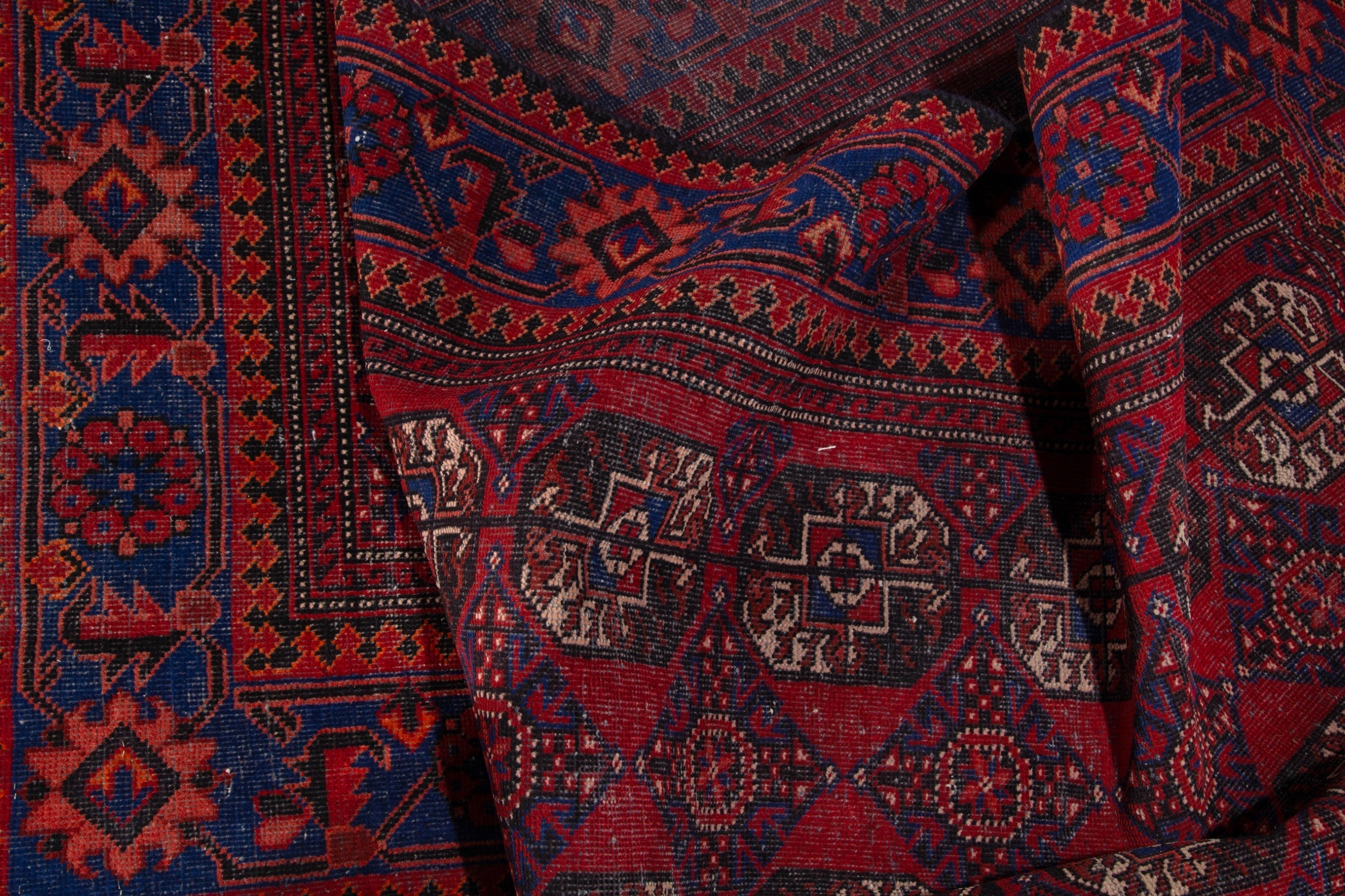 Persian Ferdos runner rug in deep red and navy, view 14 of 18