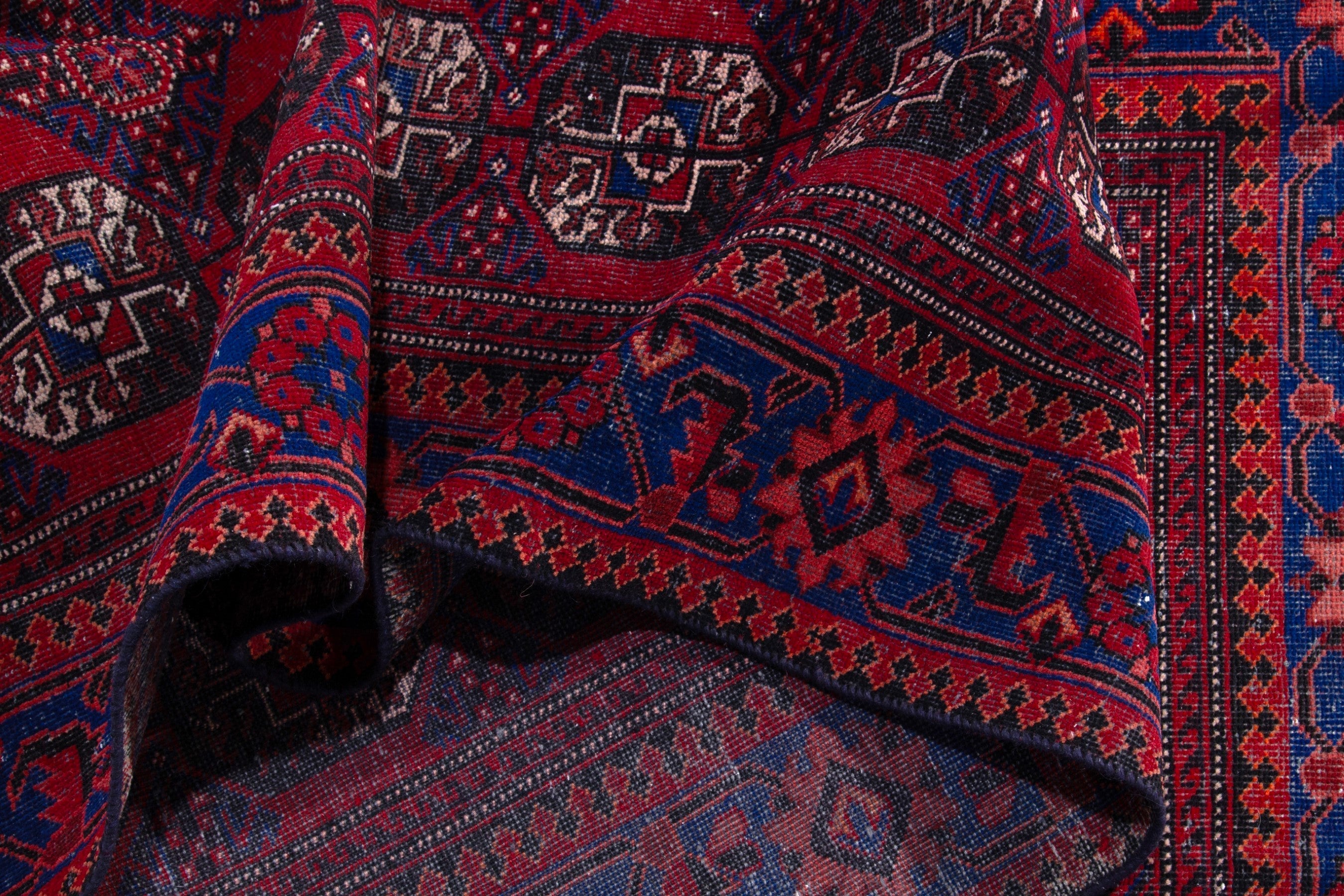 Persian Ferdos runner rug in deep red and navy, view 15 of 18