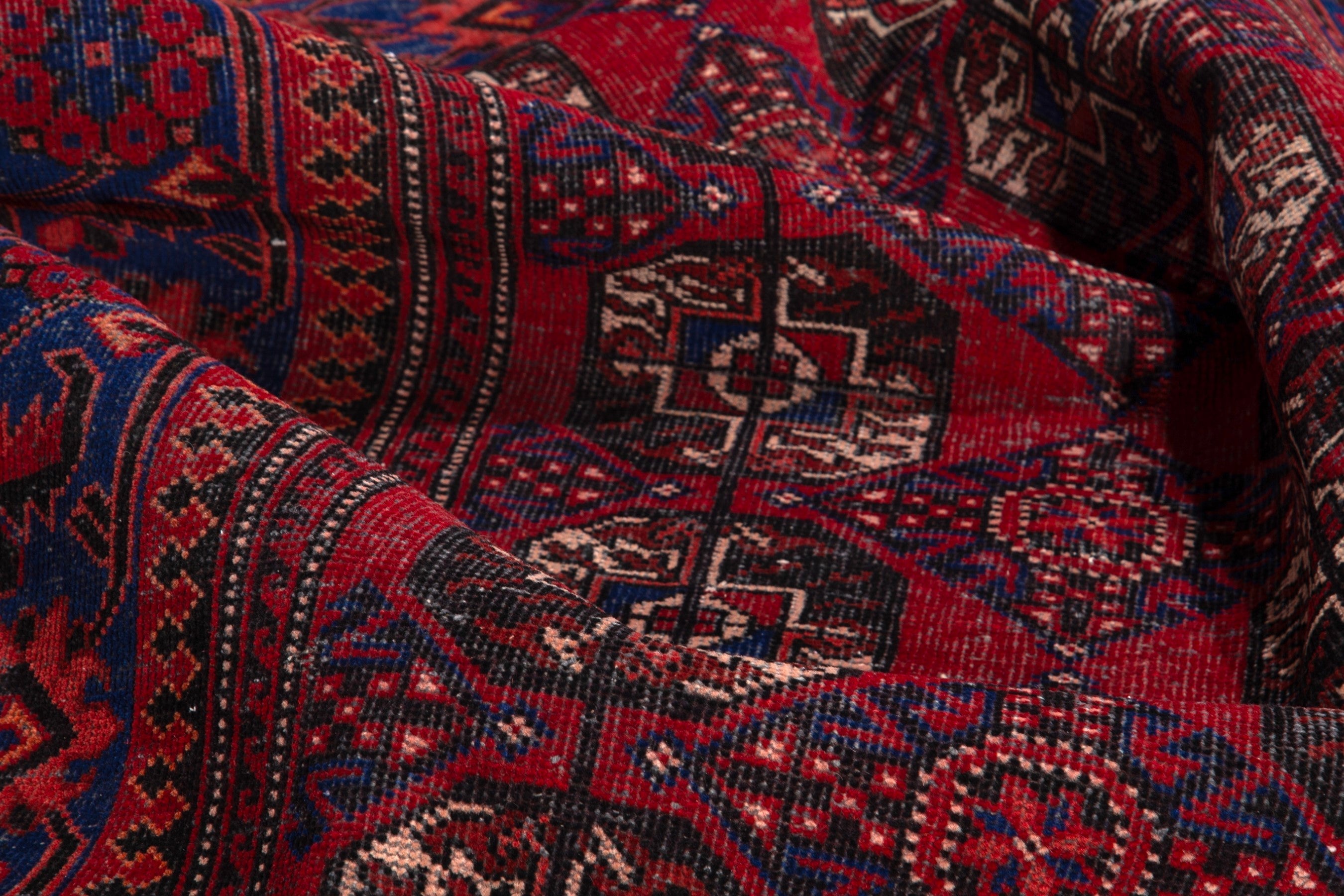 Persian Ferdos runner rug in deep red and navy, view 16 of 18