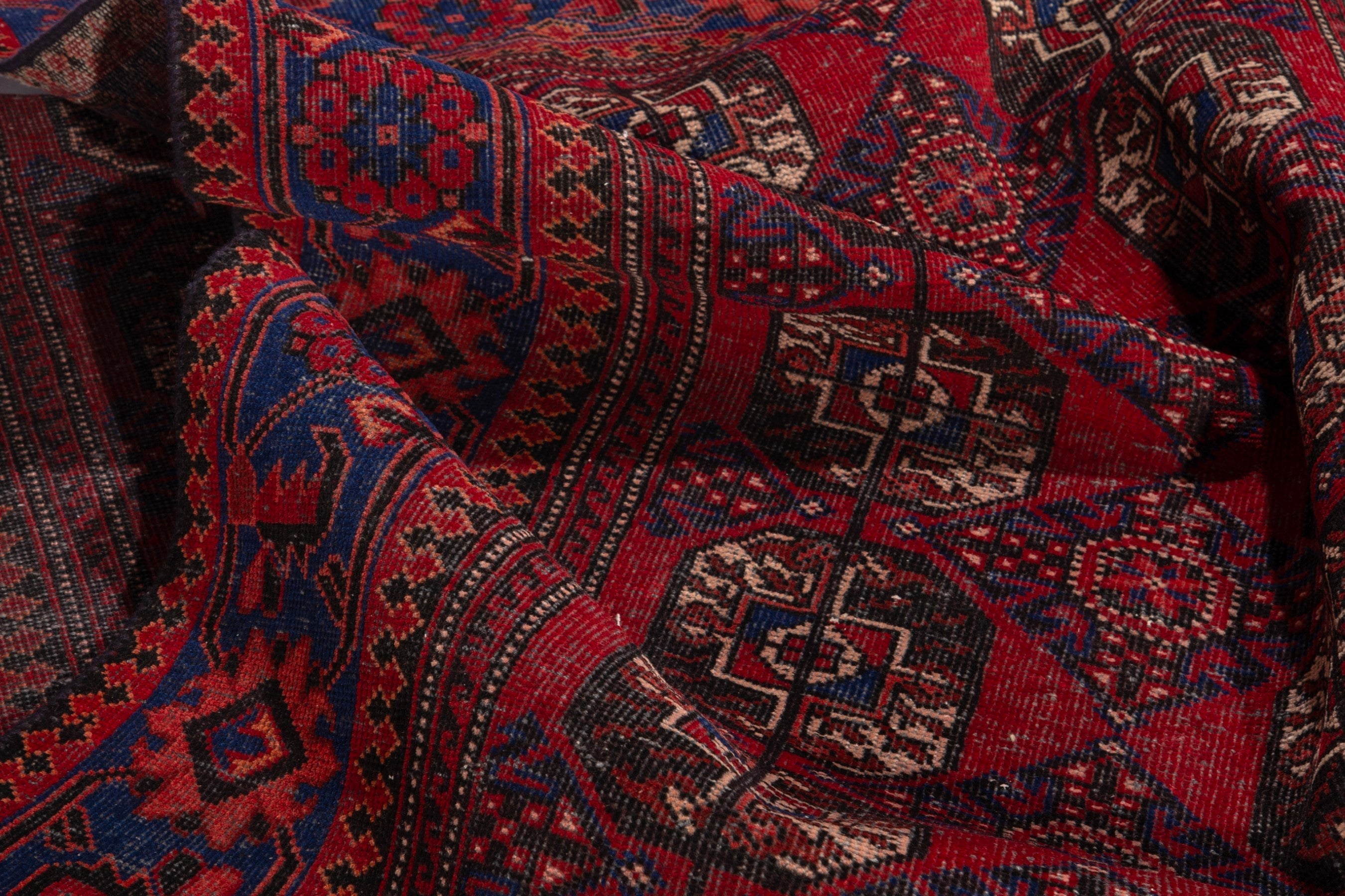 Persian Ferdos runner rug in deep red and navy, view 17 of 18