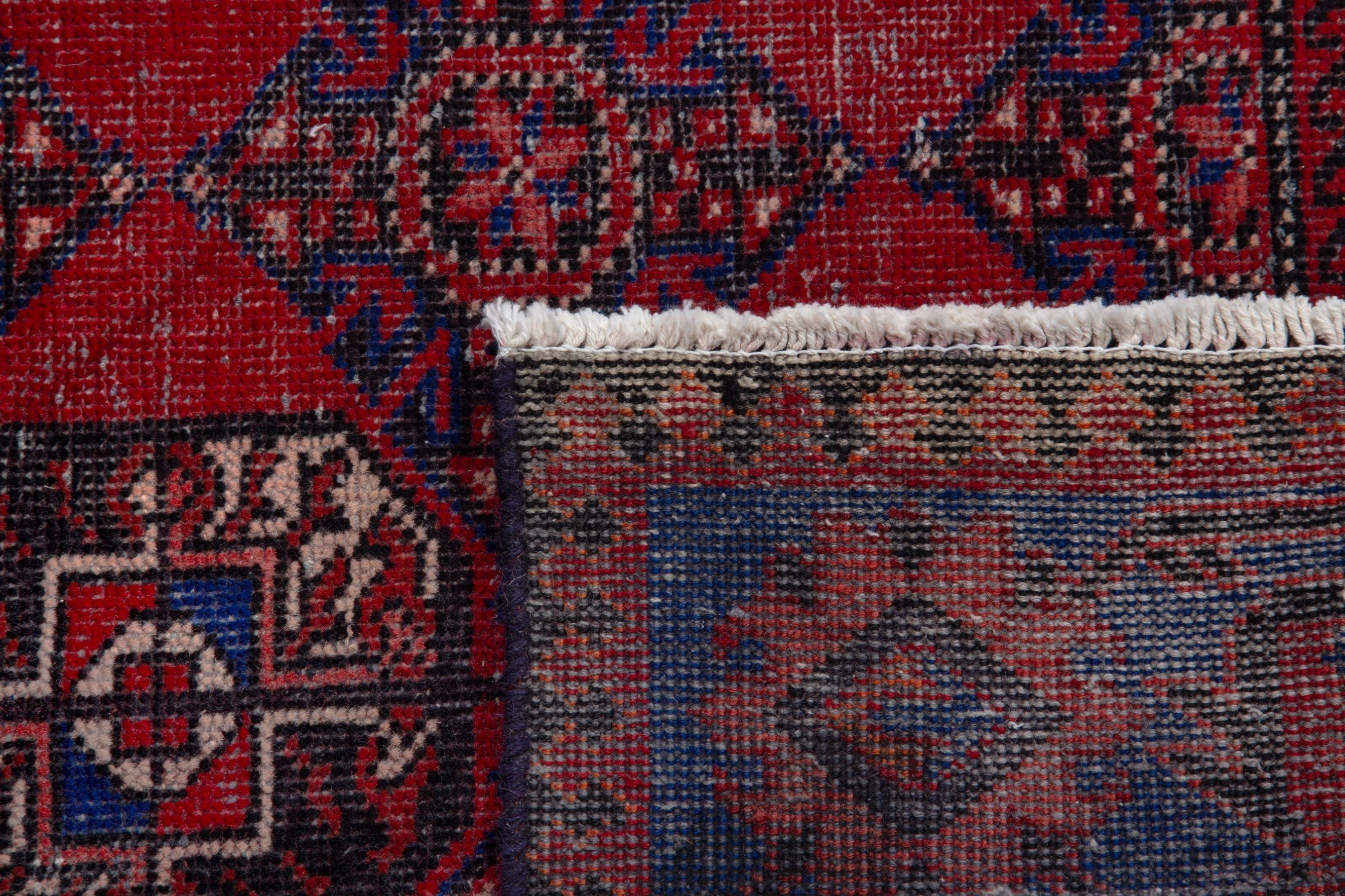 Persian Ferdos runner rug in deep red and navy, view 18 of 18