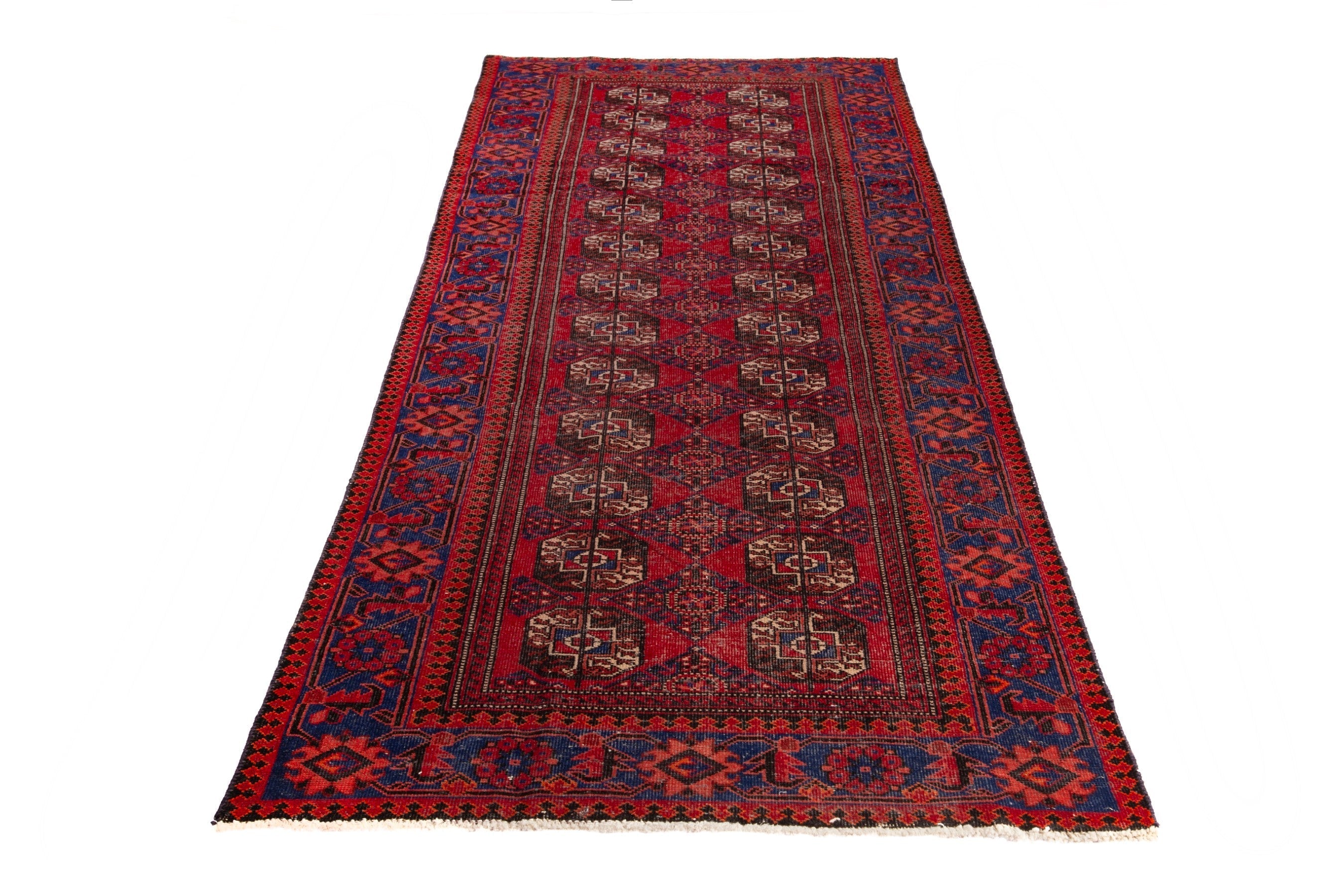 Persian Ferdos runner rug in deep red and navy, view 2 of 18