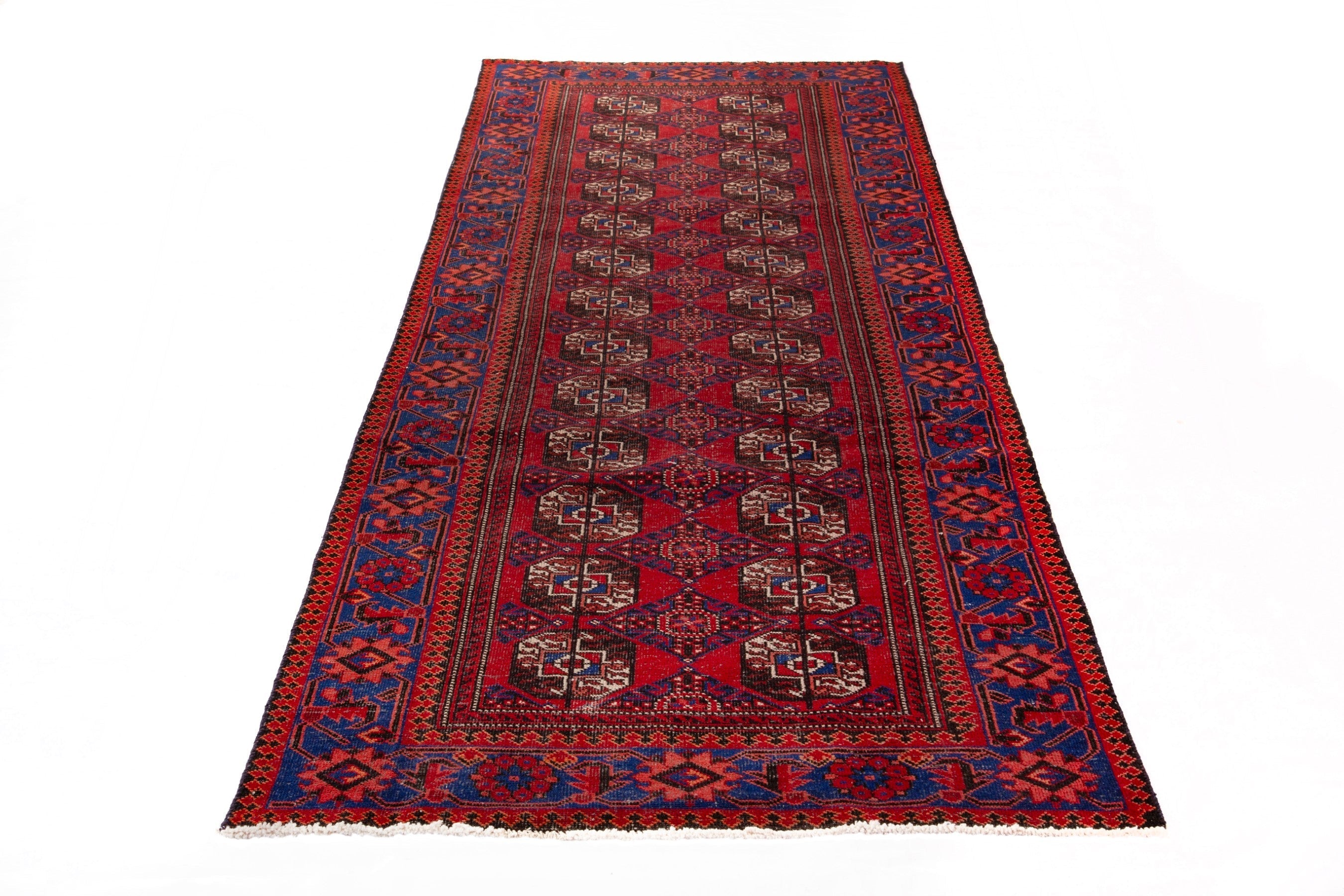 Persian Ferdos runner rug in deep red and navy, view 3 of 18