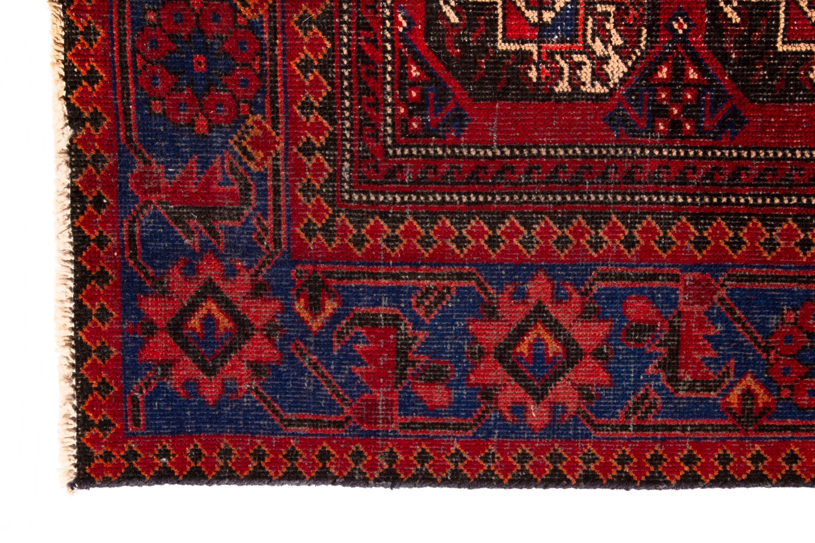 Persian Ferdos runner rug in deep red and navy, view 5 of 18