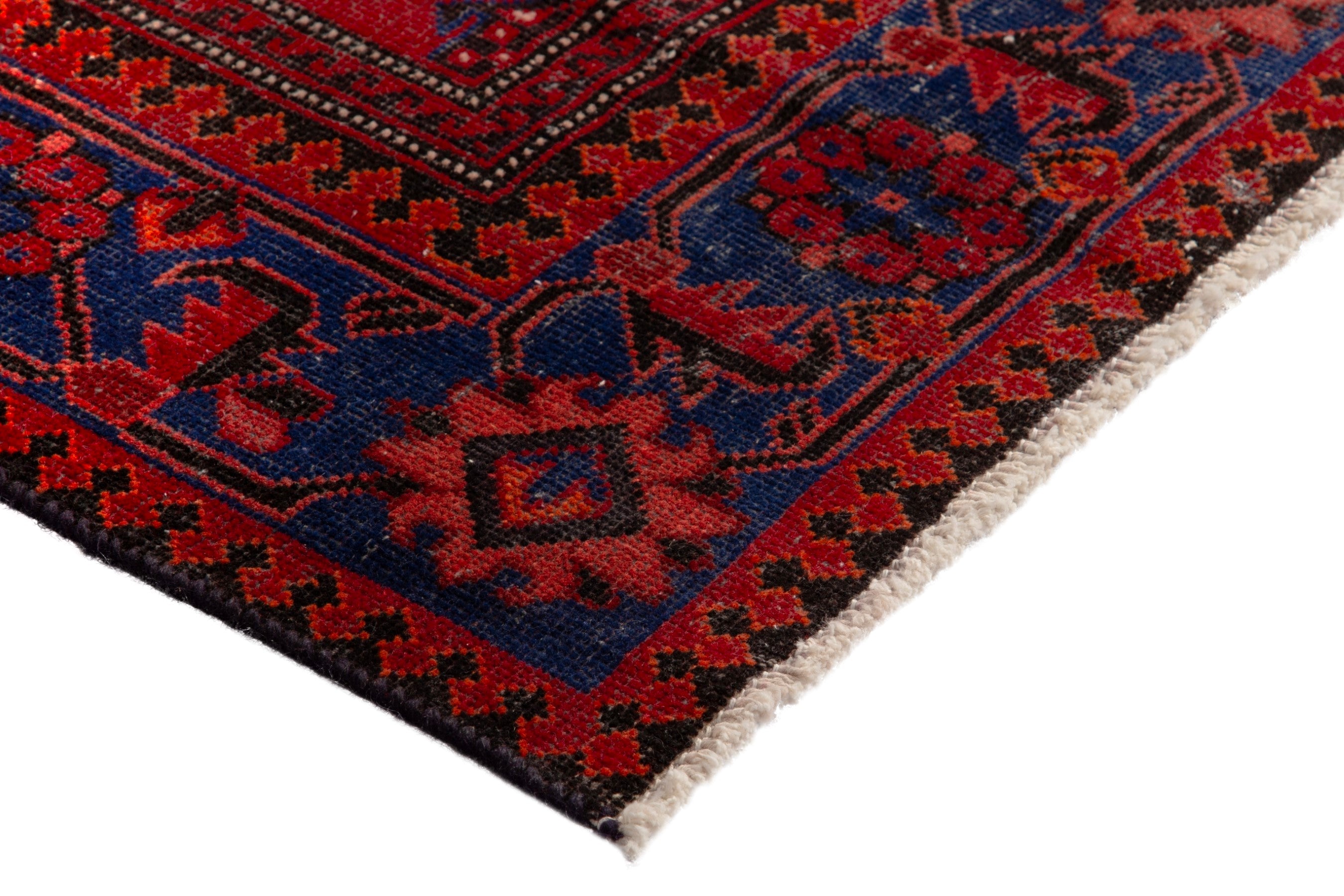 Persian Ferdos runner rug in deep red and navy, view 4 of 18