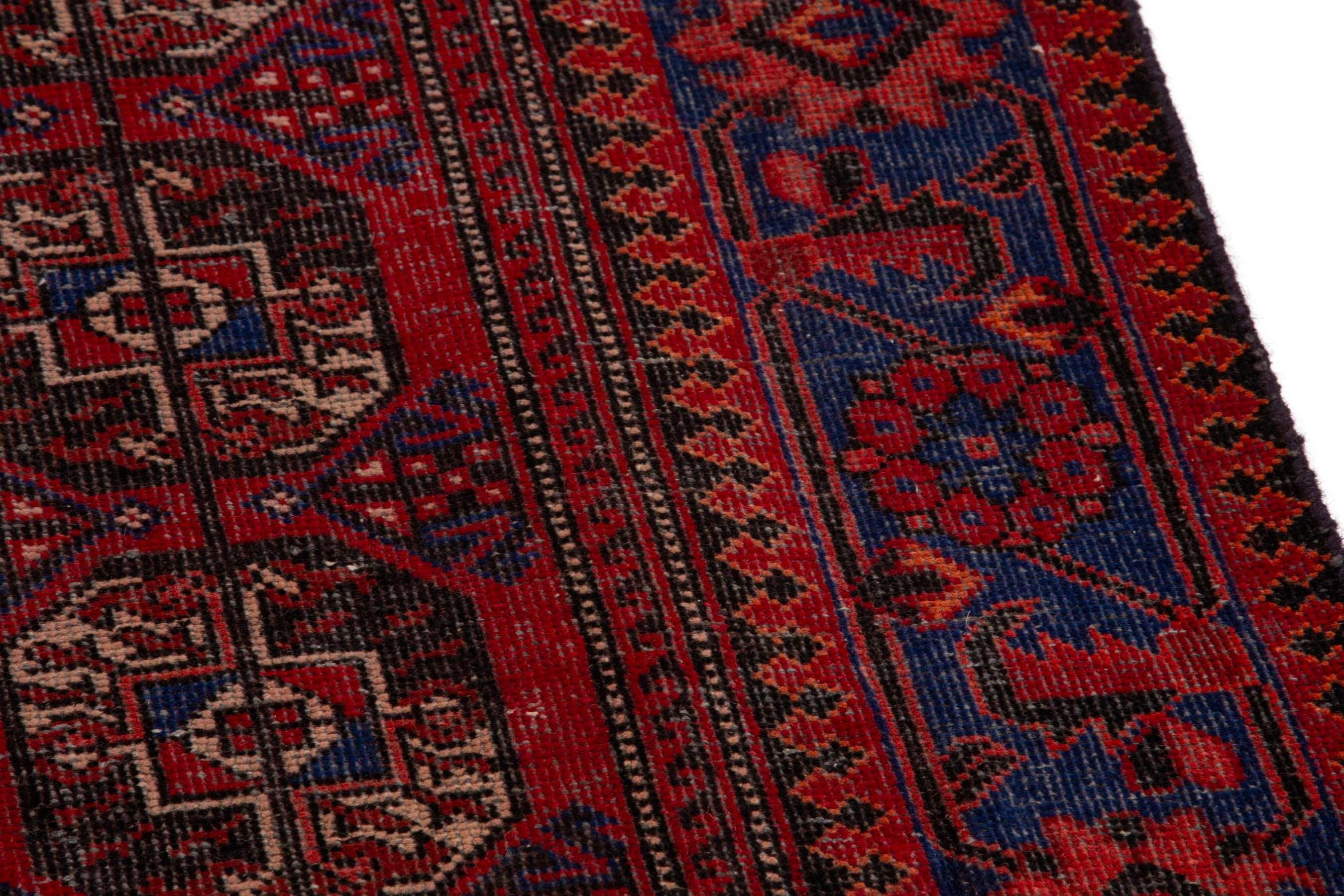 Persian Ferdos runner rug in deep red and navy, view 7 of 18