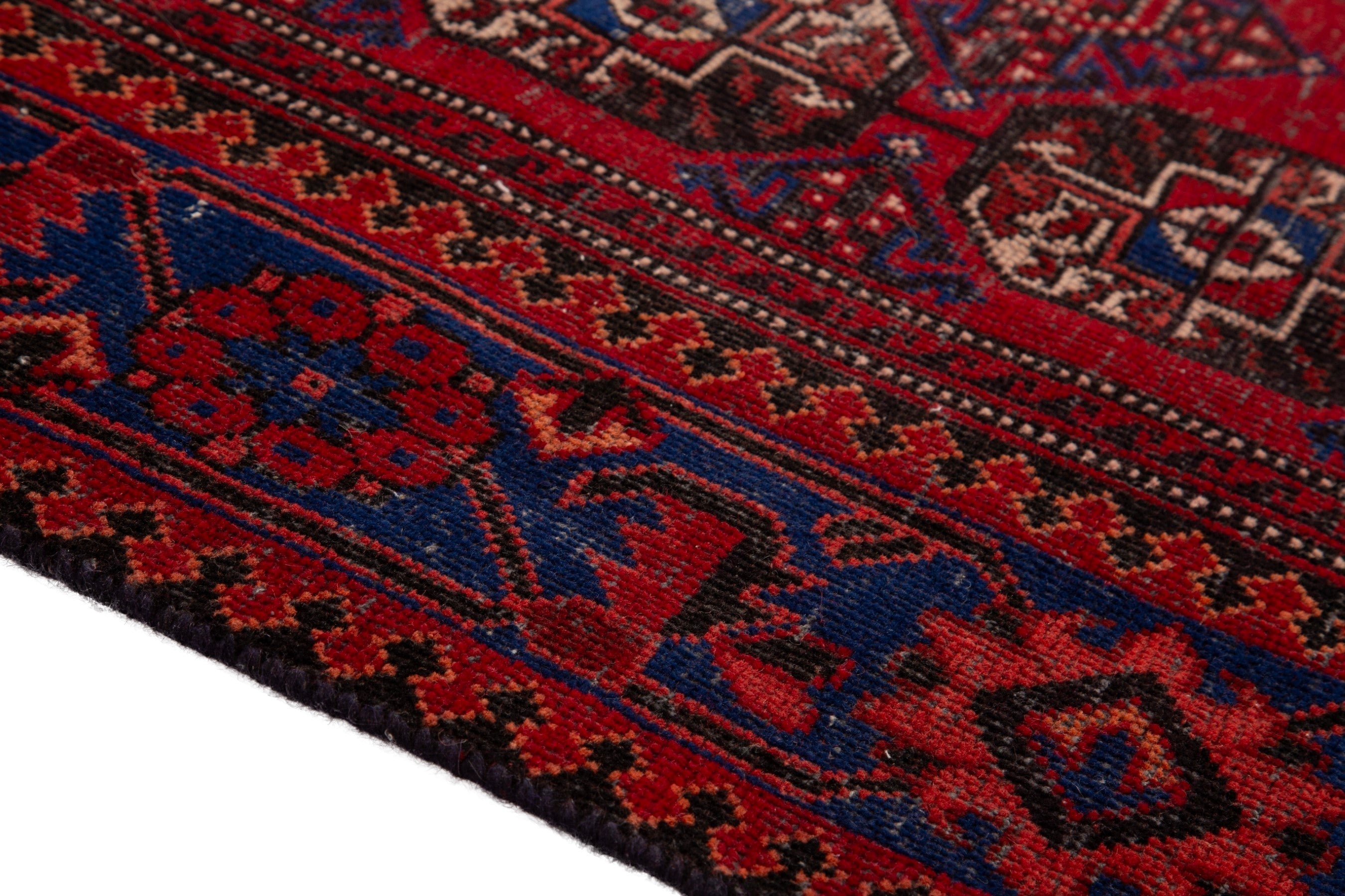 Persian Ferdos runner rug in deep red and navy, view 8 of 18