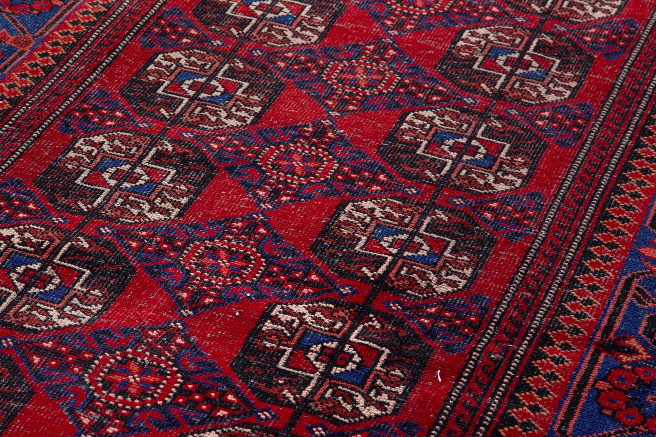 Persian Ferdos runner rug in deep red and navy, view 9 of 18