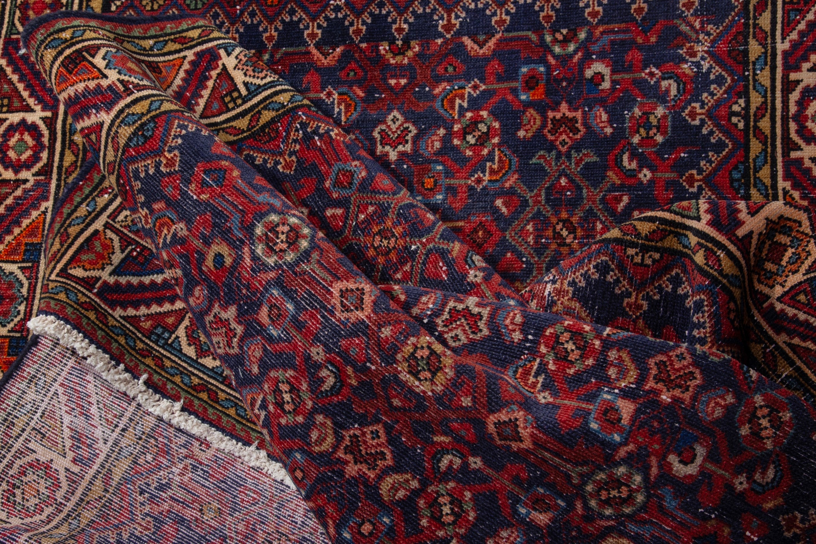 Persian Hamedan runner rug in deep red and cream, view 15 of 18