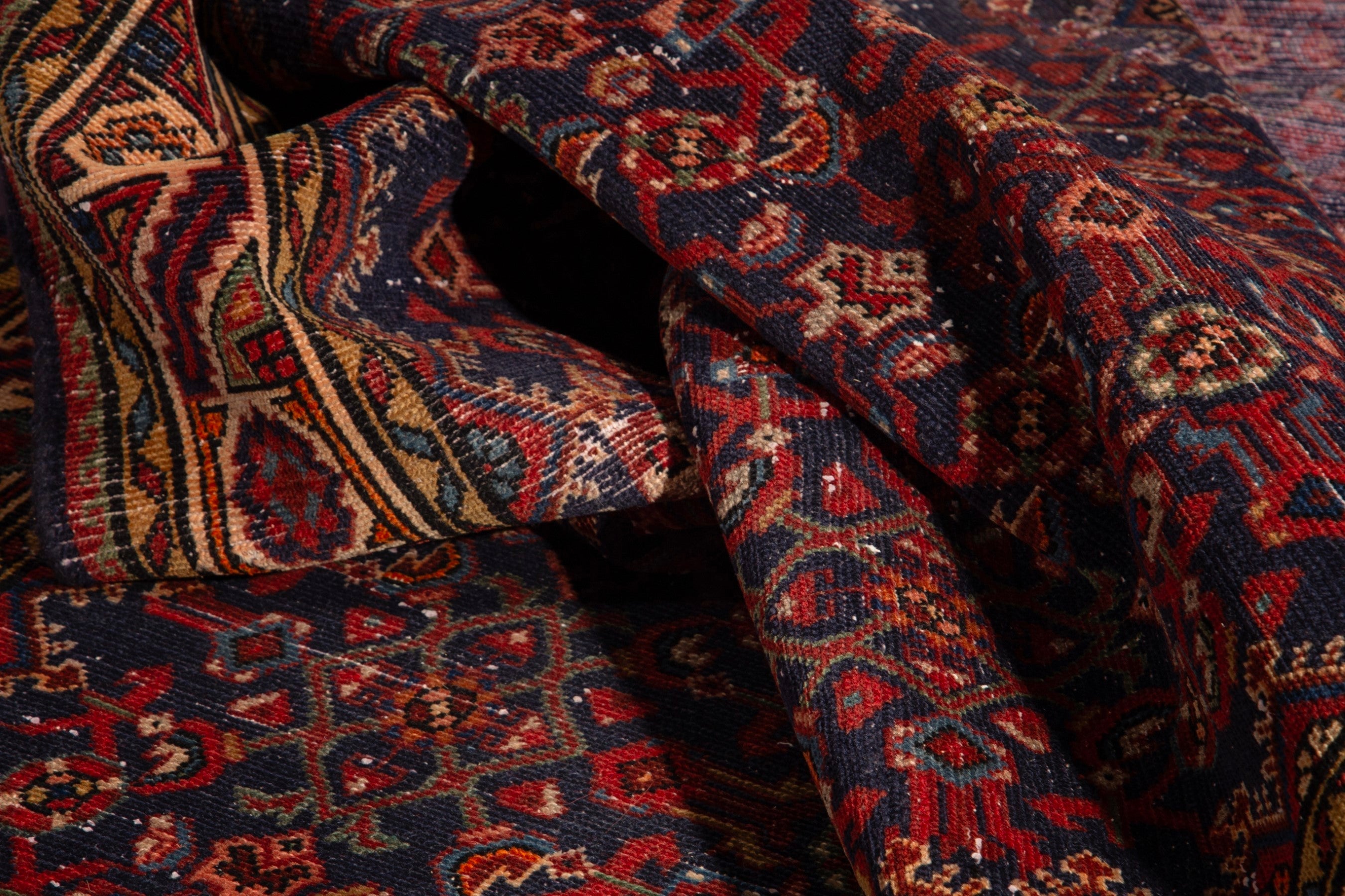Persian Hamedan runner rug in deep red and cream, view 16 of 18