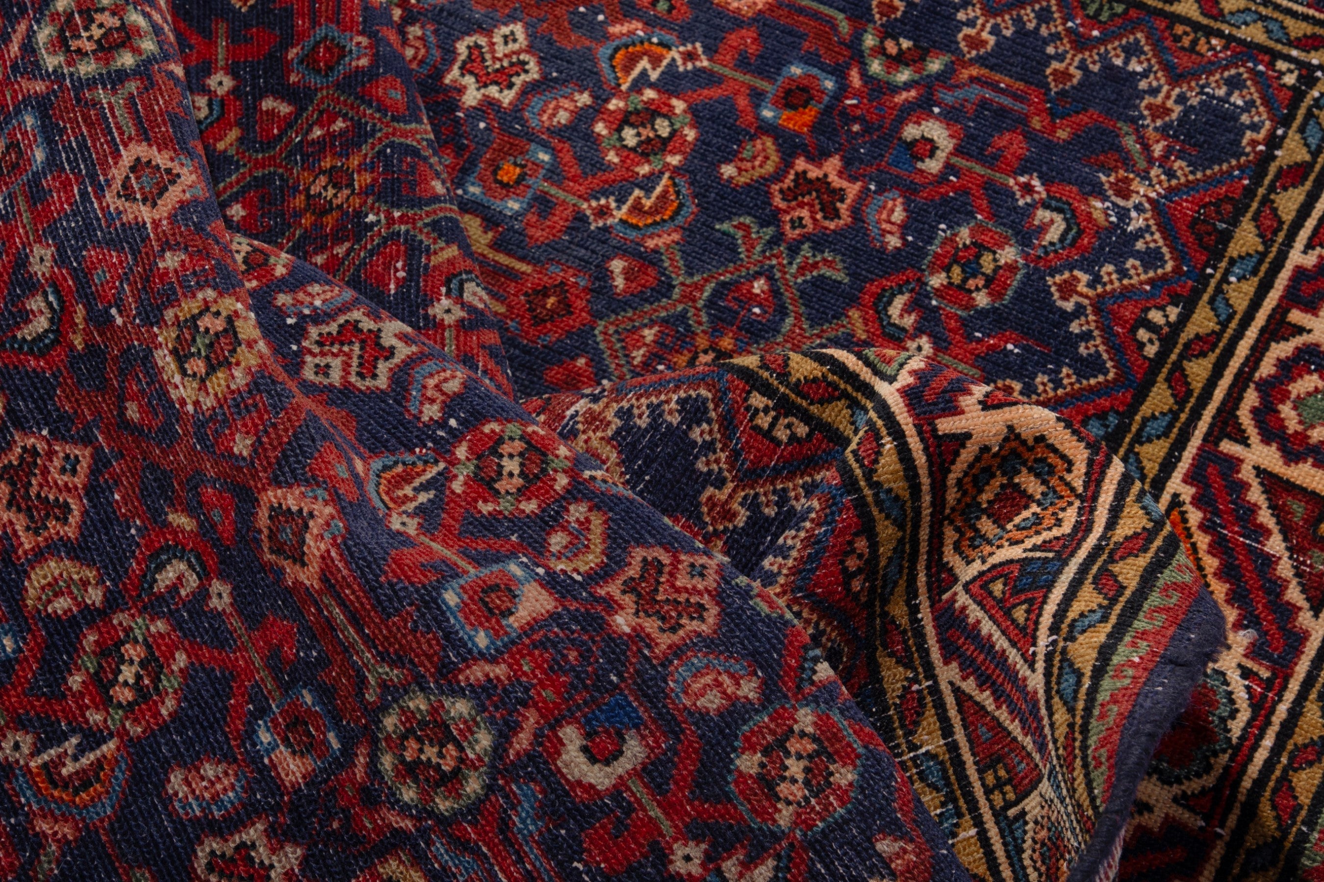 Persian Hamedan runner rug in deep red and cream, view 17 of 18