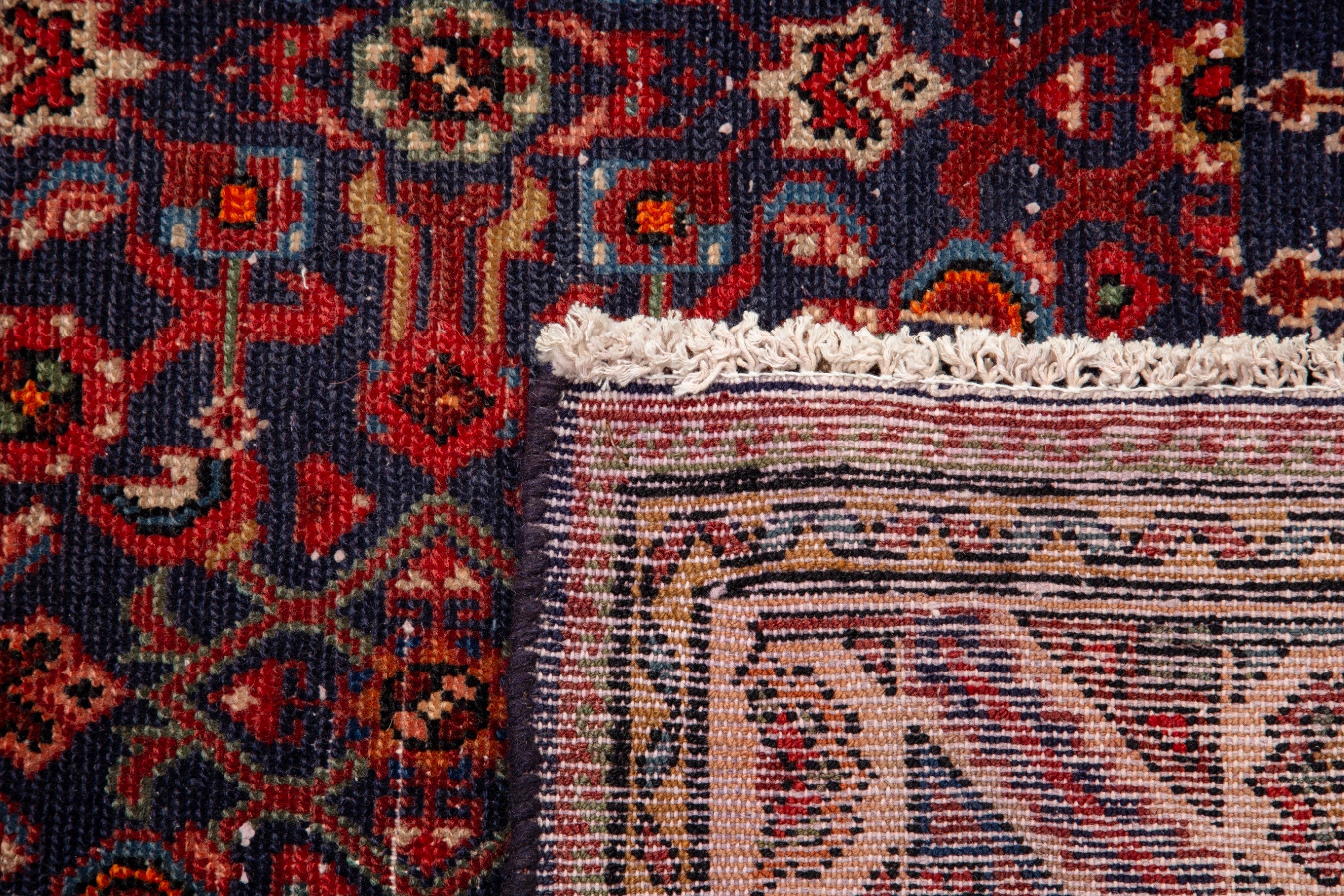 Persian Hamedan runner rug in deep red and cream, view 18 of 18
