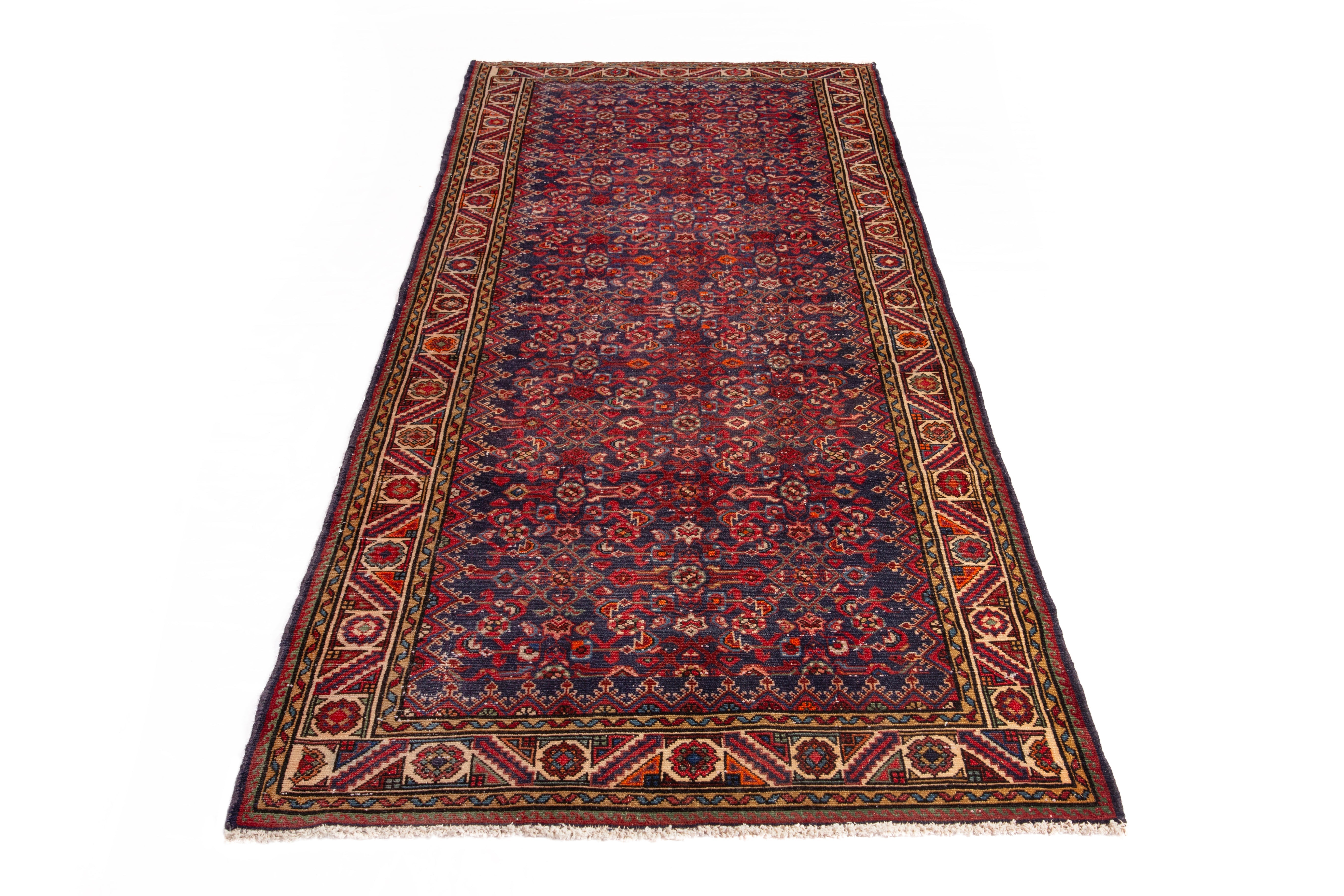 Persian Hamedan runner rug in deep red and cream, view 2 of 18
