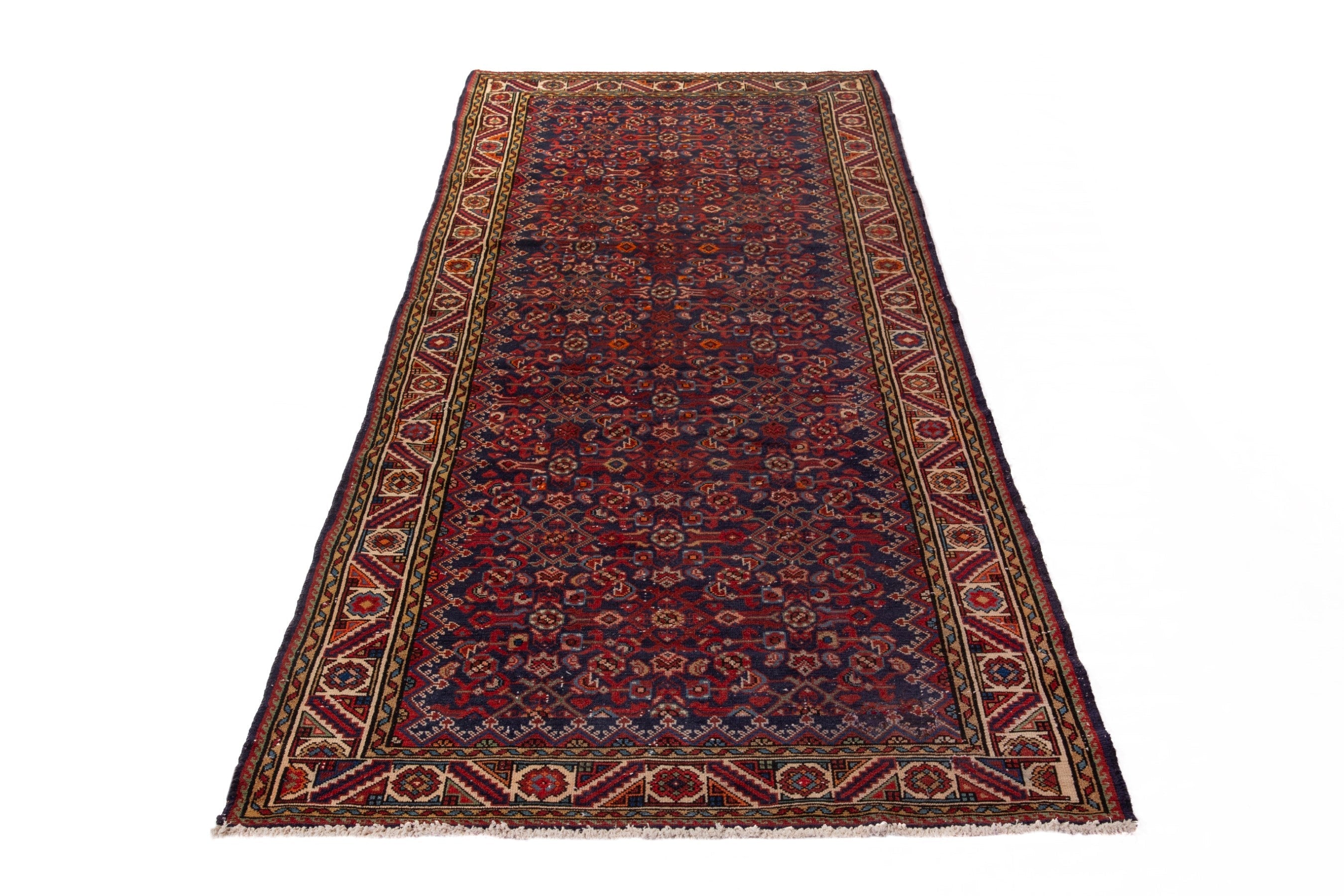 Persian Hamedan runner rug in deep red and cream, view 3 of 18