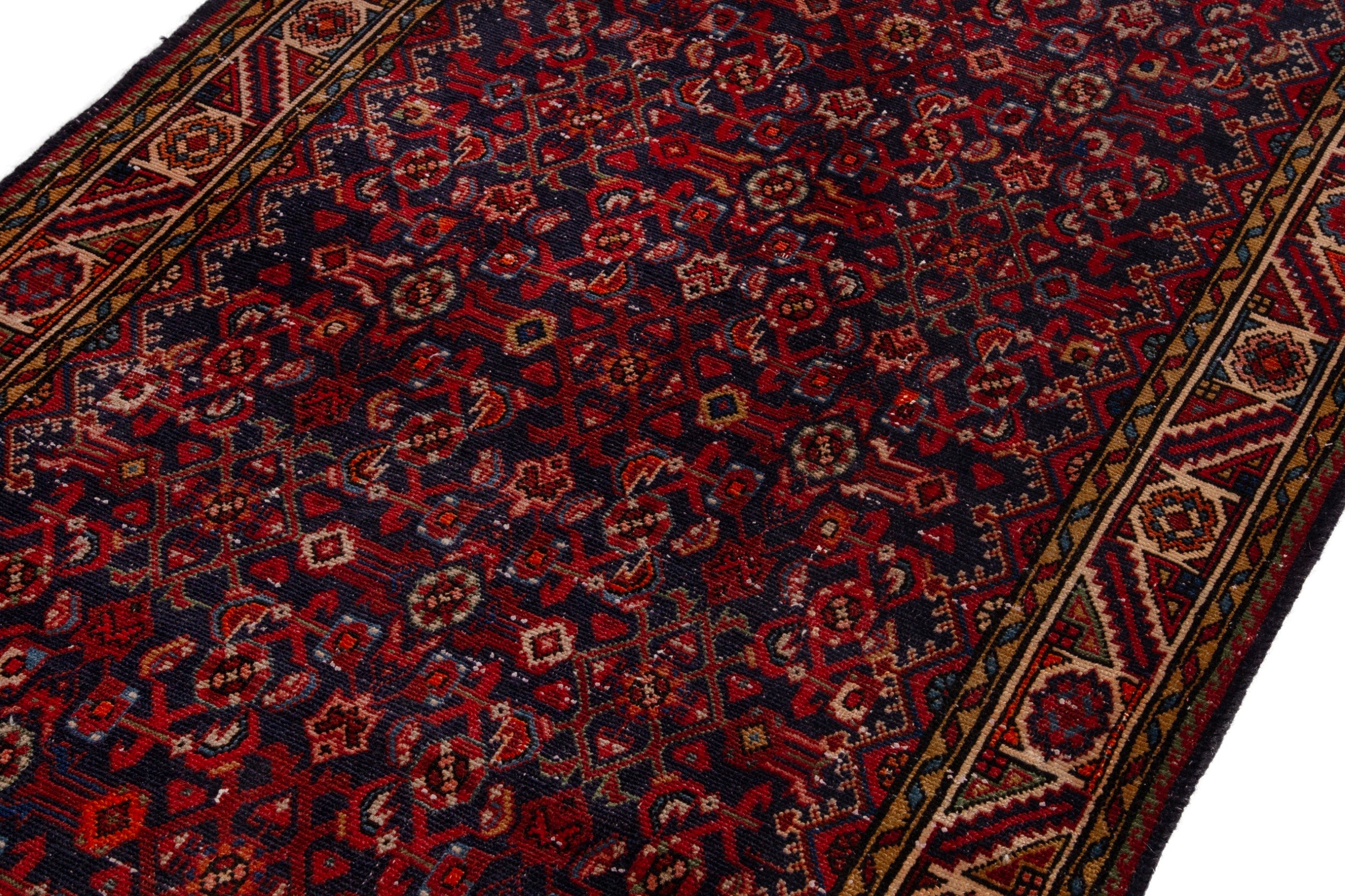 Persian Hamedan runner rug in deep red and cream, view 6 of 18