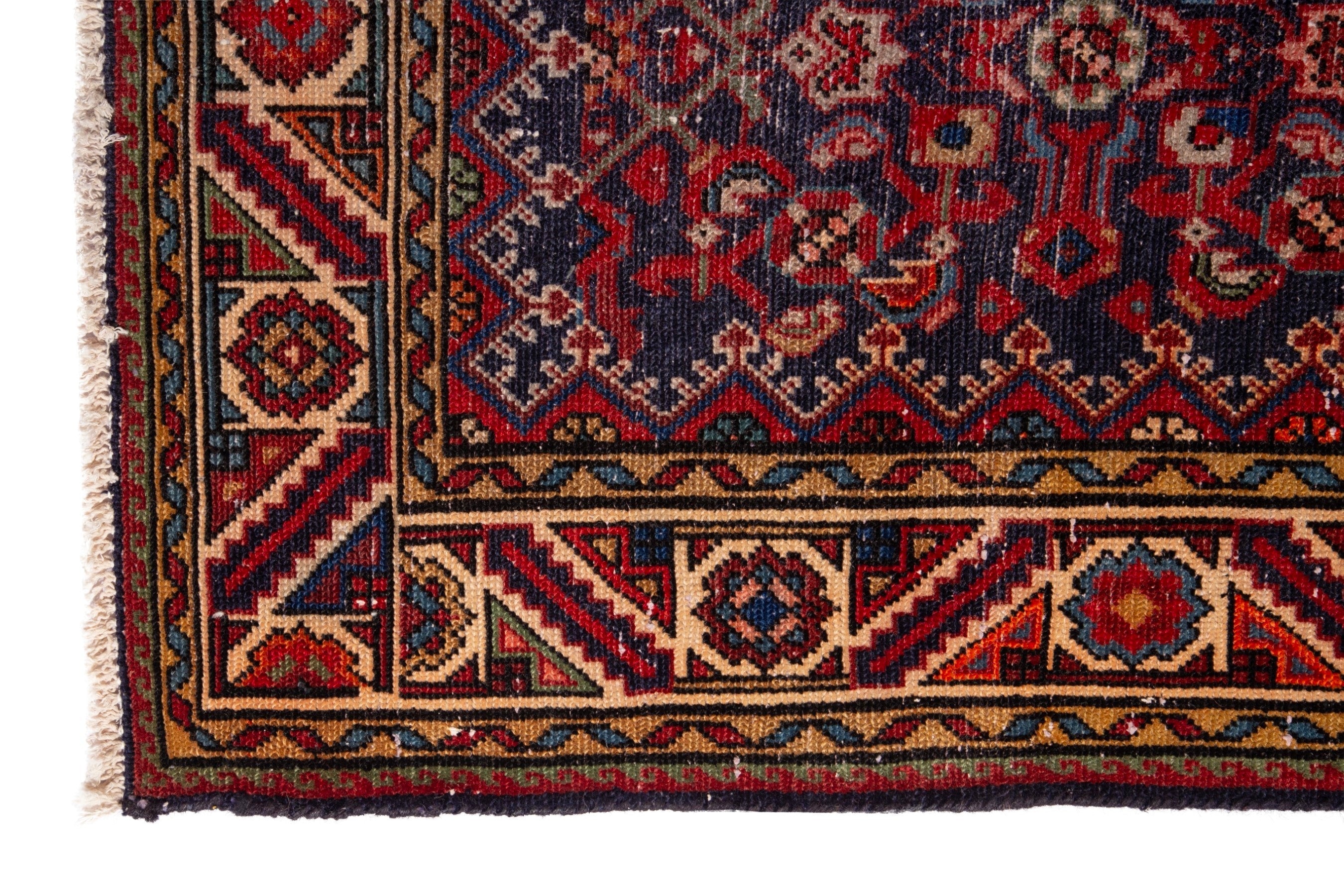 Persian Hamedan runner rug in deep red and cream, view 5 of 18
