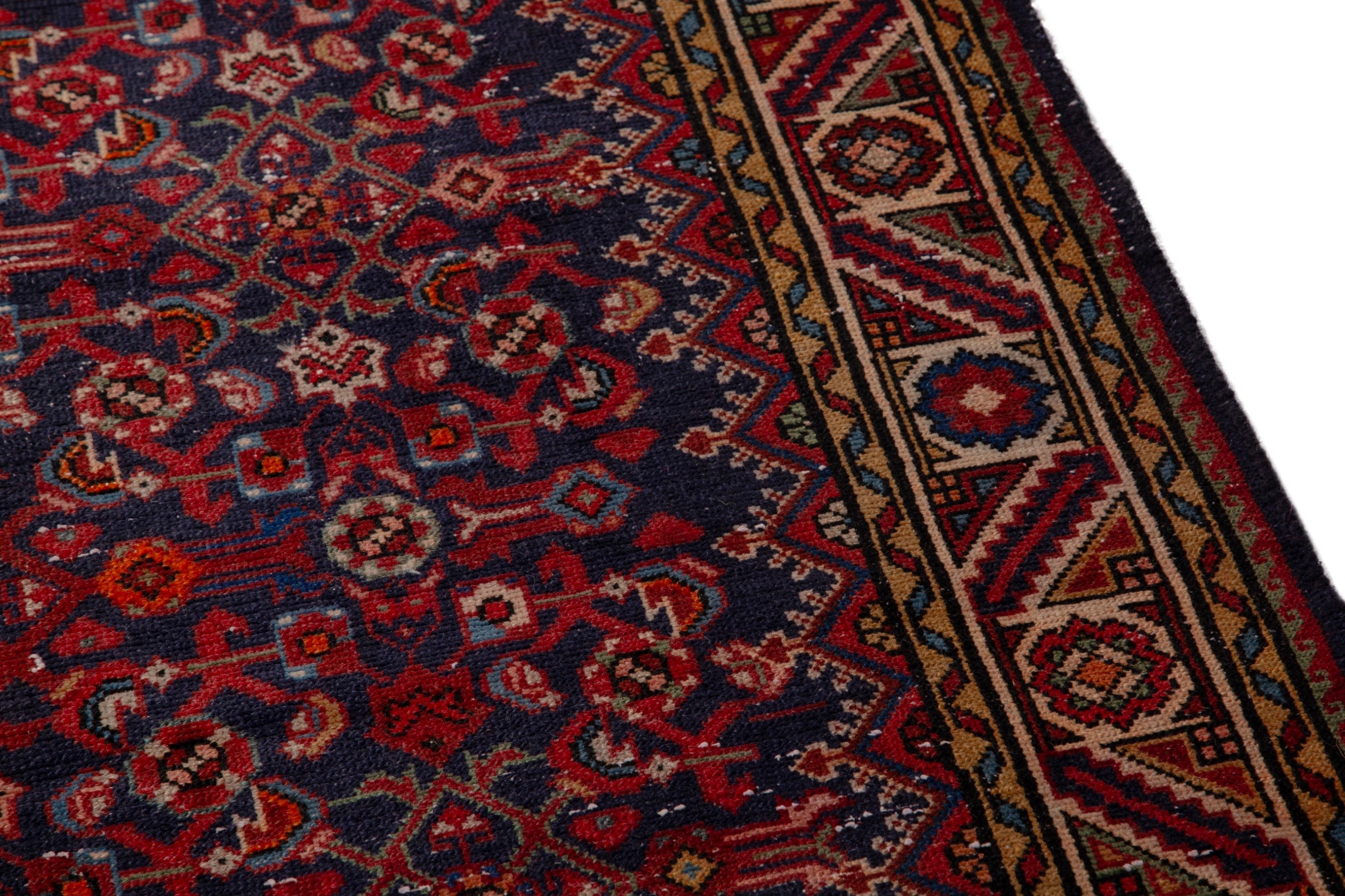 Persian Hamedan runner rug in deep red and cream, view 7 of 18