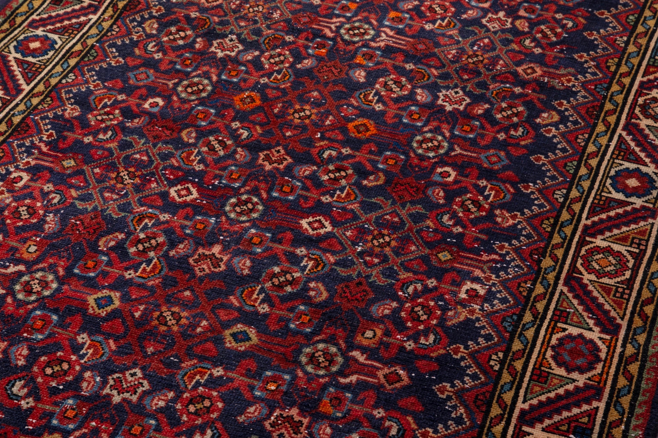 Persian Hamedan runner rug in deep red and cream, view 9 of 18