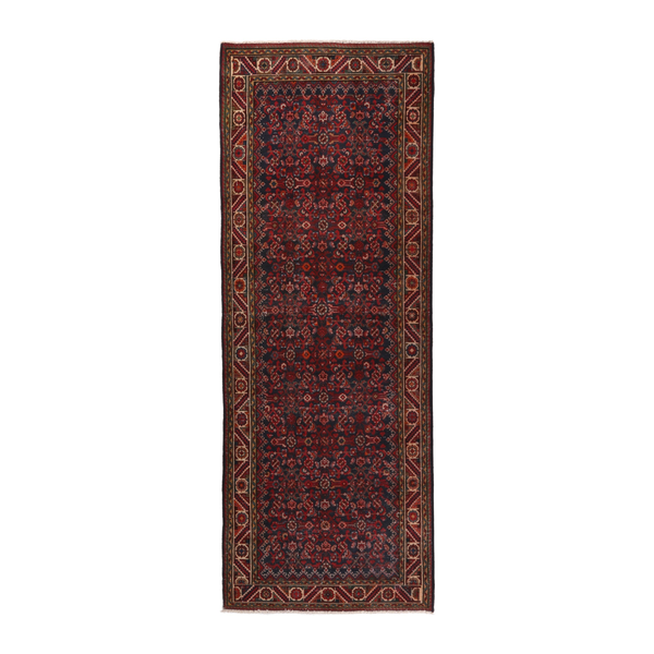 Persian Hamadan runner rug in deep red and cream, 3'7" x 10'1"