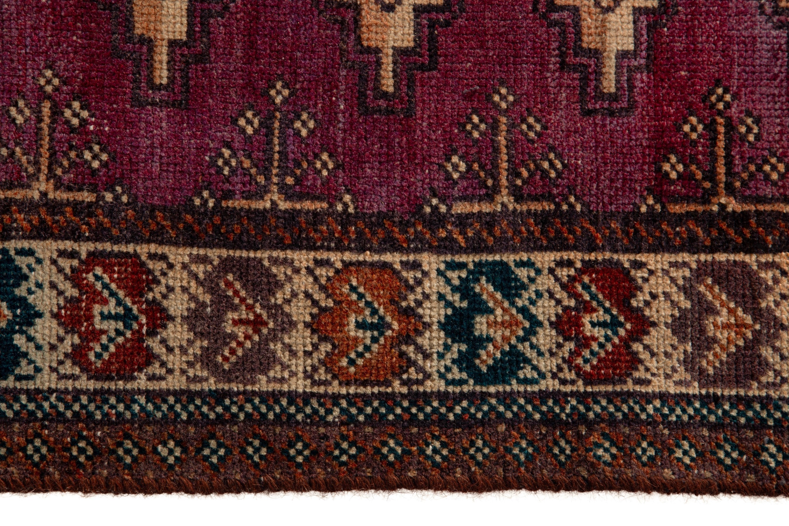 Persian Torkaman runner rug in burgundy and cream, view 11 of 15