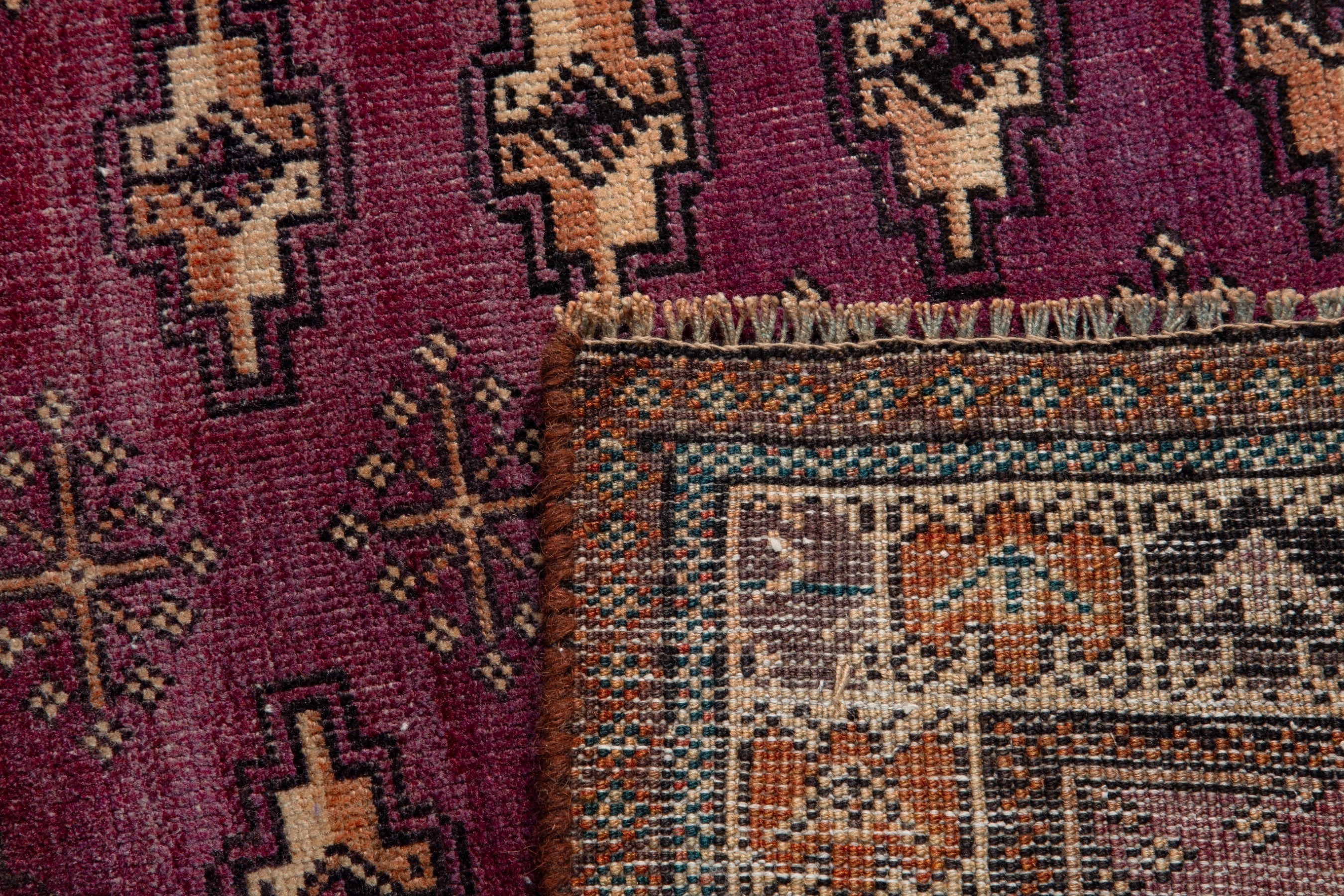 Persian Torkaman runner rug in burgundy and cream, view 15 of 15