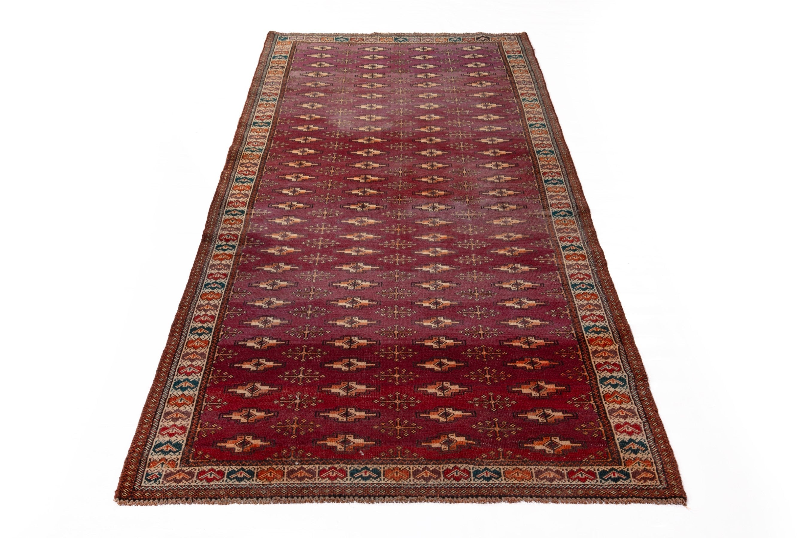 Persian Torkaman runner rug in burgundy and cream, view 3 of 15