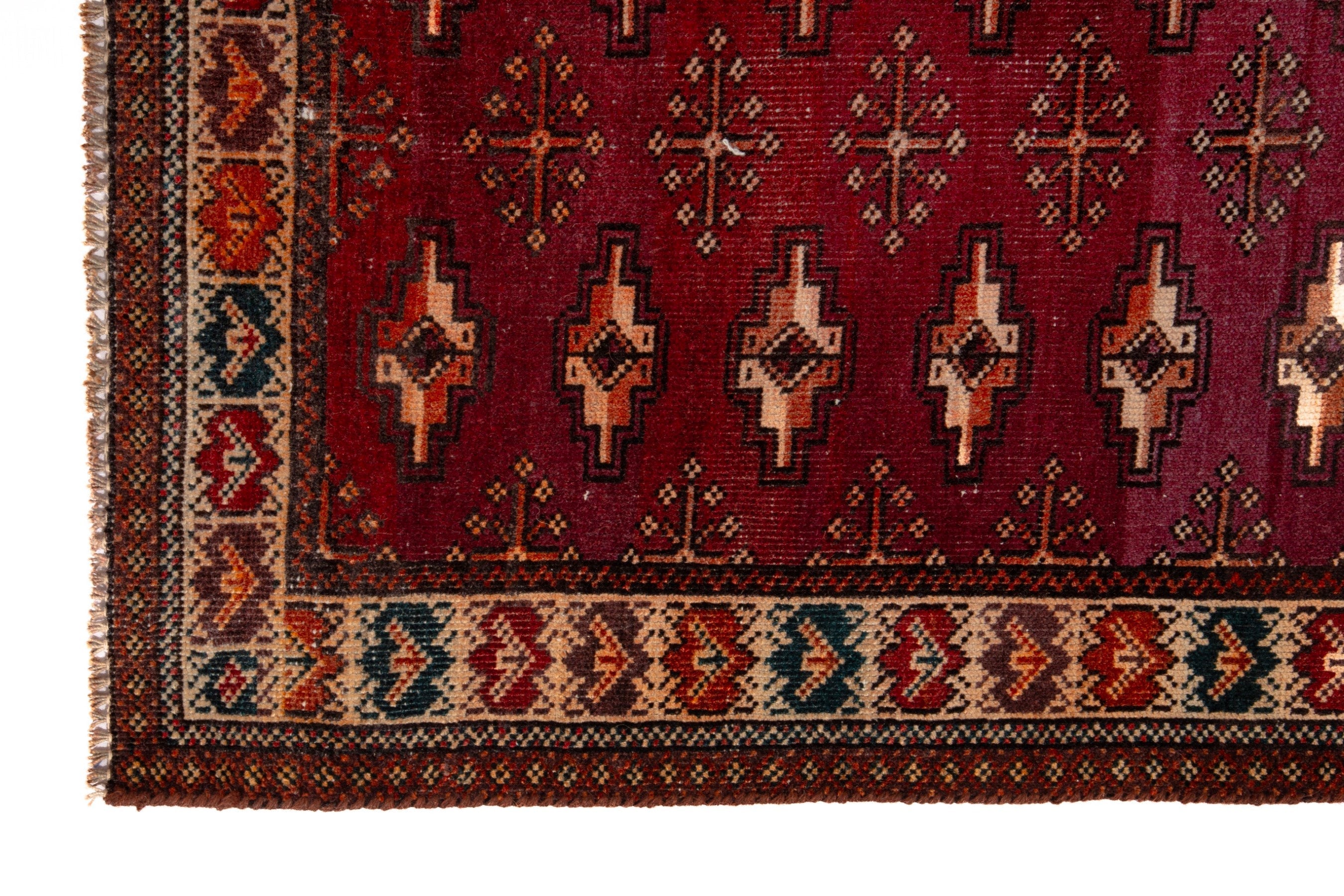 Persian Torkaman runner rug in burgundy and cream, view 5 of 15