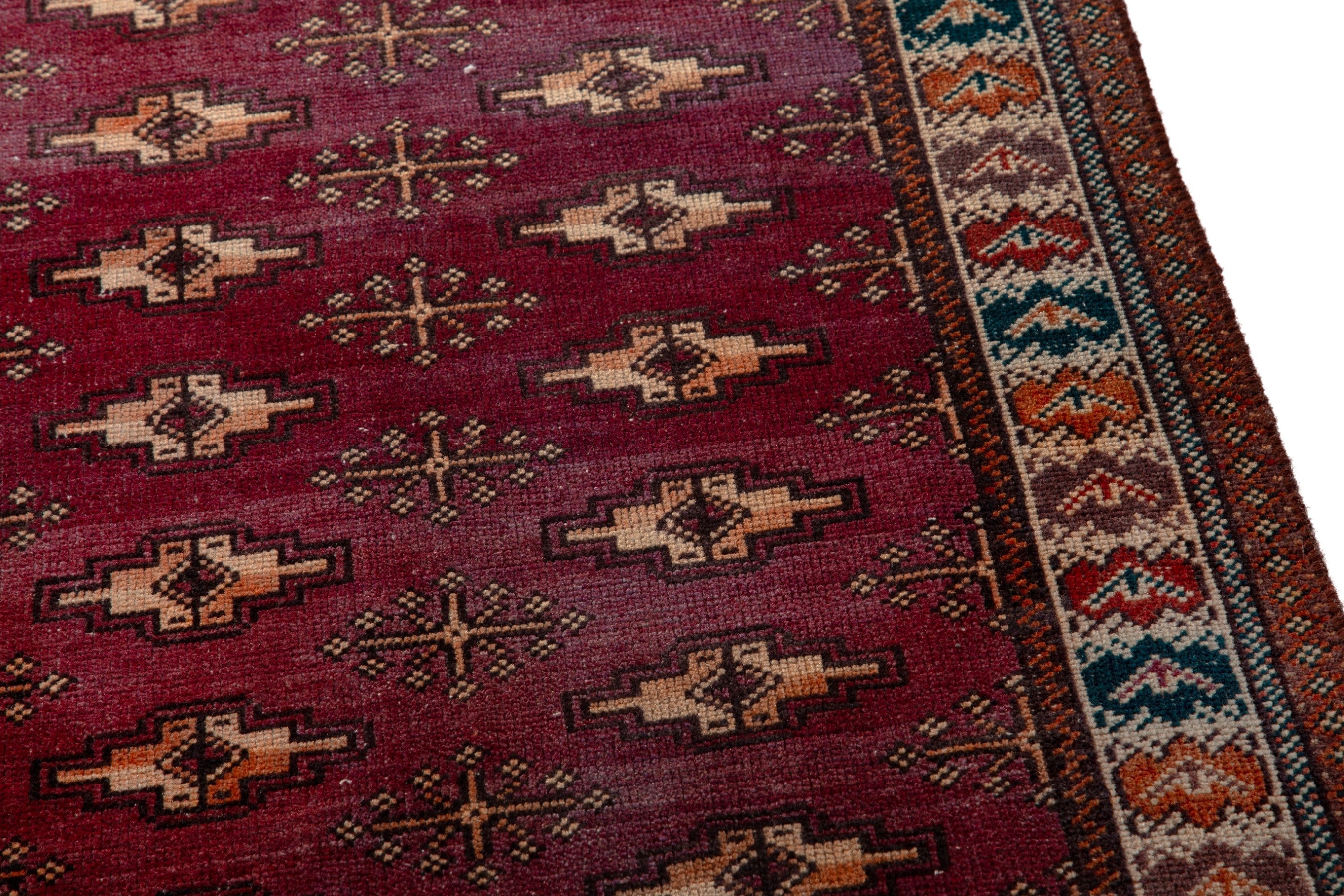 Persian Torkaman runner rug in burgundy and cream, view 7 of 15