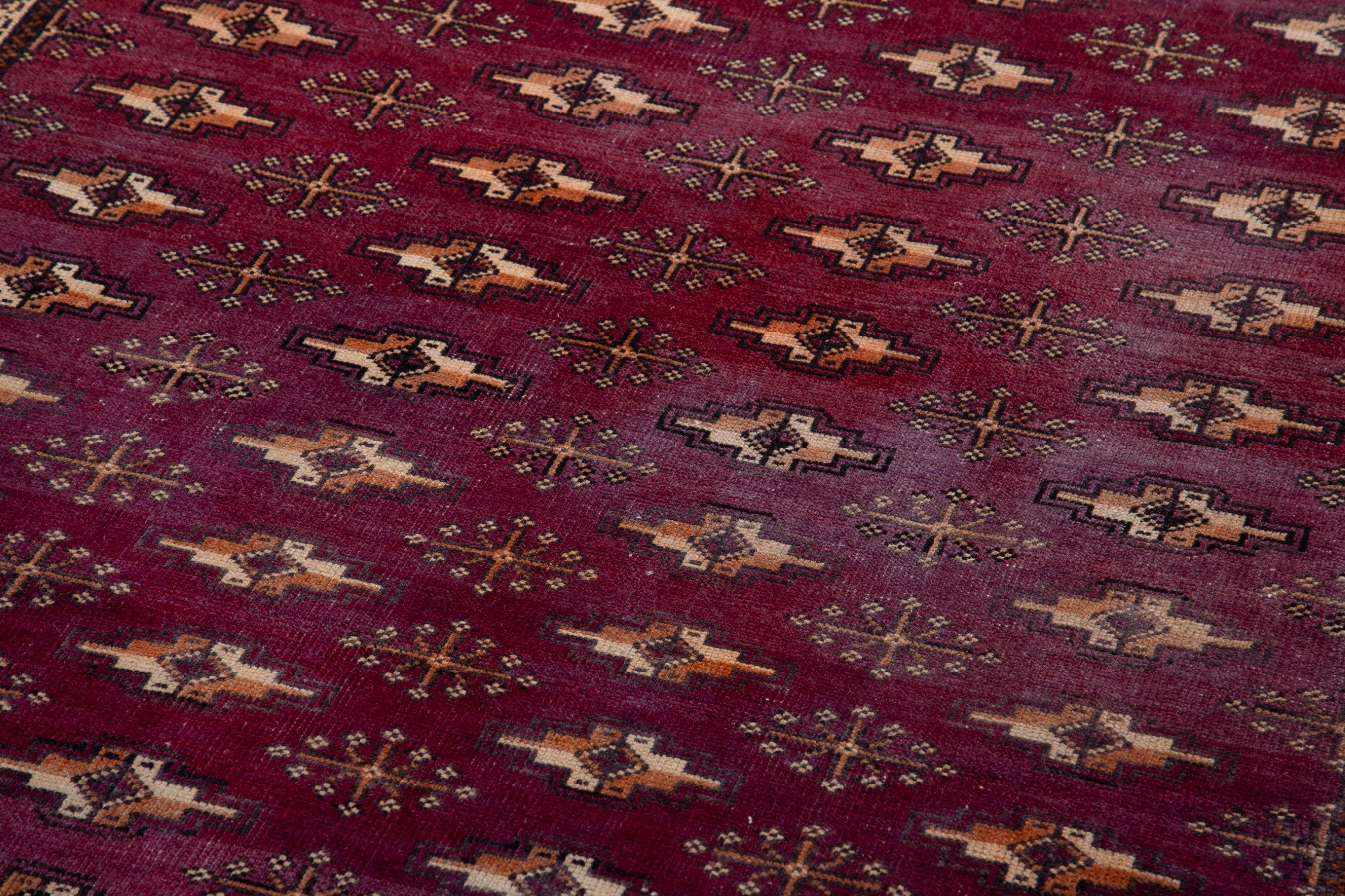 Persian Torkaman runner rug in burgundy and cream, view 9 of 15