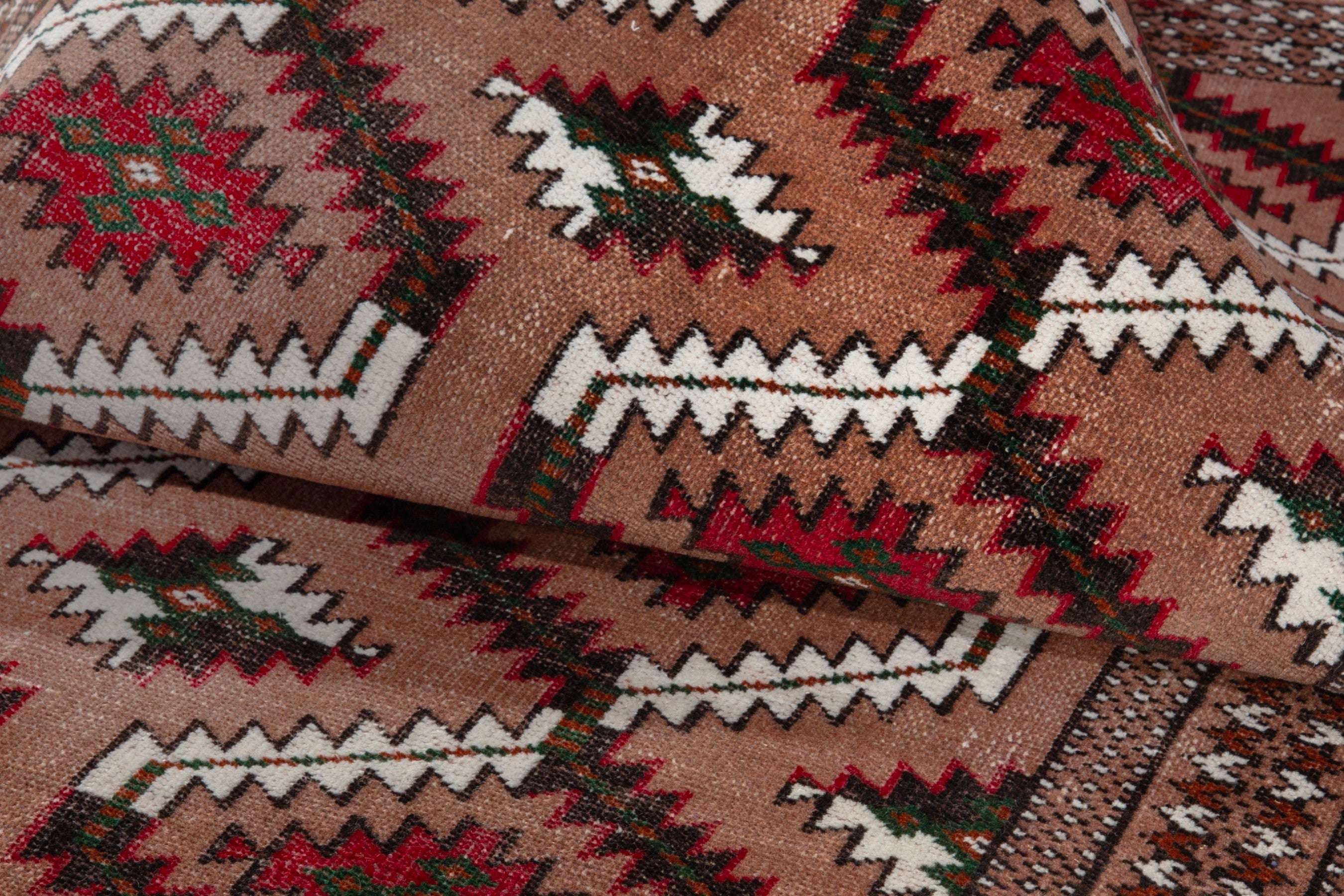 Persian Torkaman accent rug in terracotta and rust, view 13 of 16