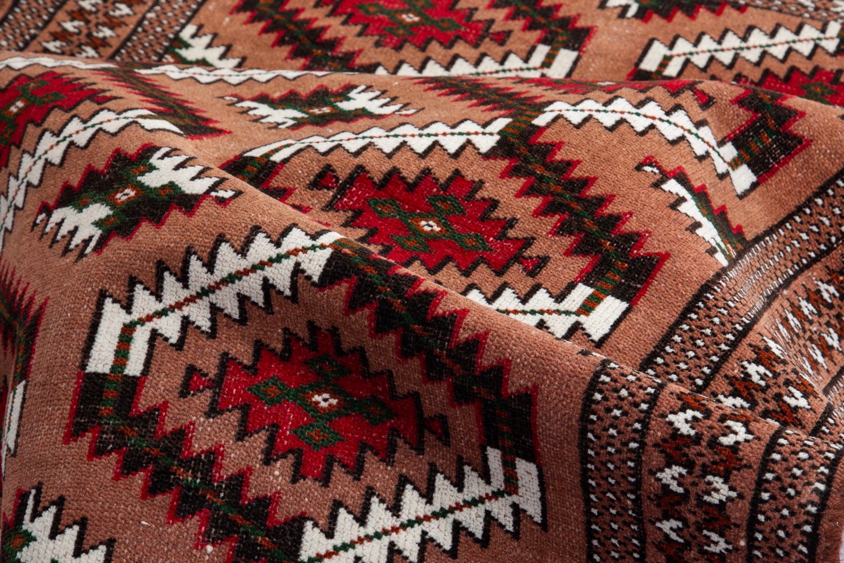 Persian Torkaman accent rug in terracotta and rust, view 14 of 16