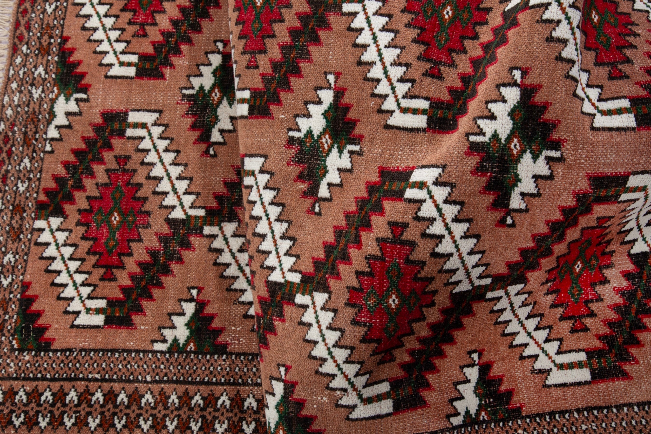 Persian Torkaman accent rug in terracotta and rust, view 15 of 16