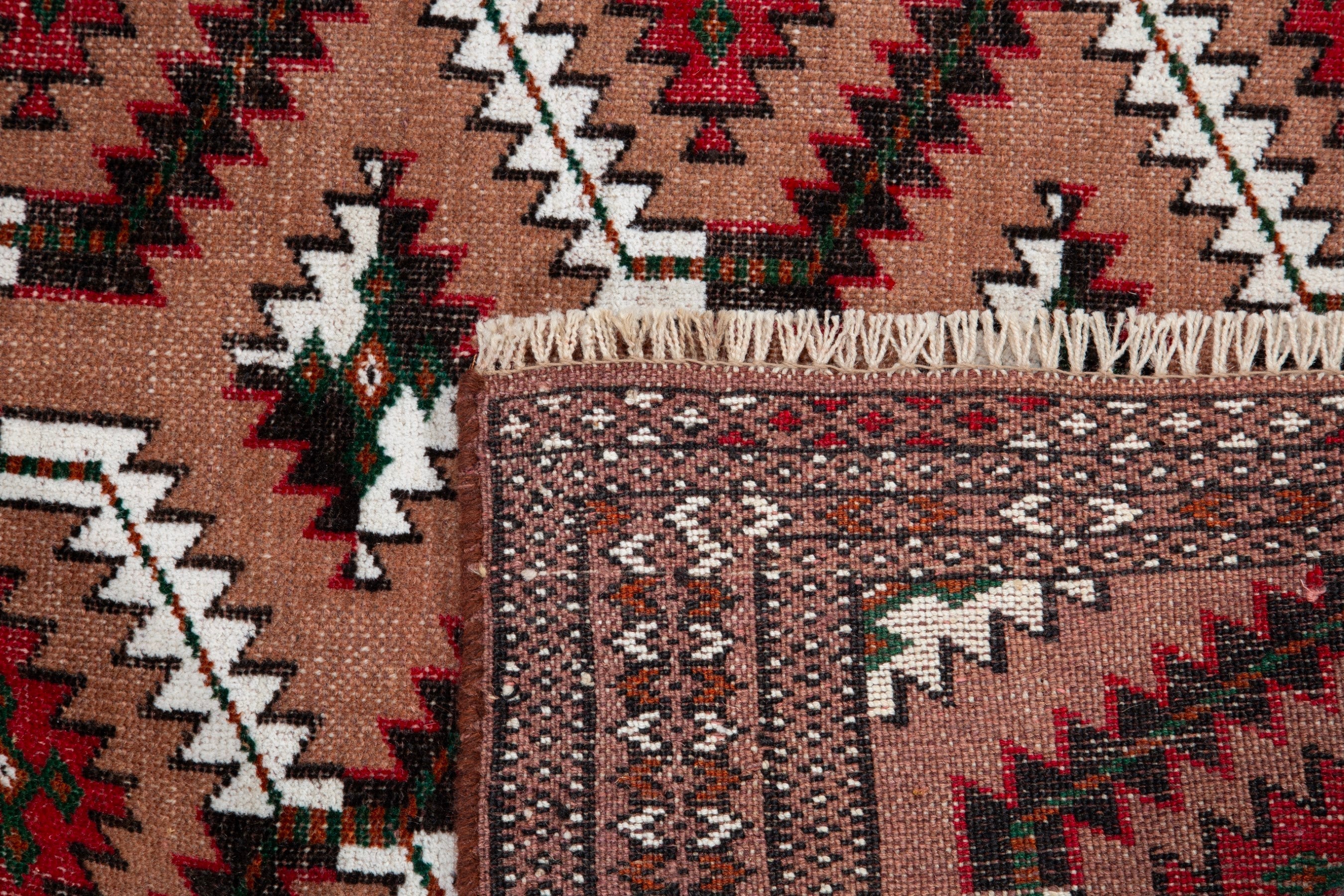 Persian Torkaman accent rug in terracotta and rust, view 16 of 16