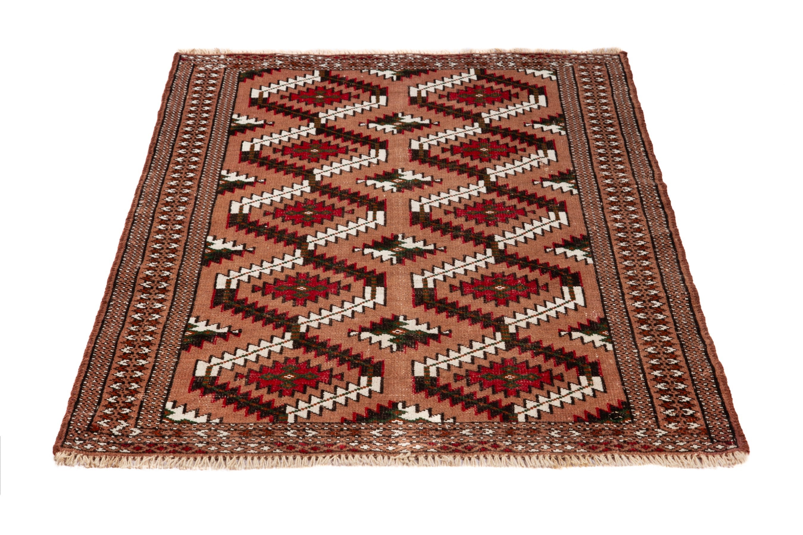 Persian Torkaman accent rug in terracotta and rust, view 2 of 16