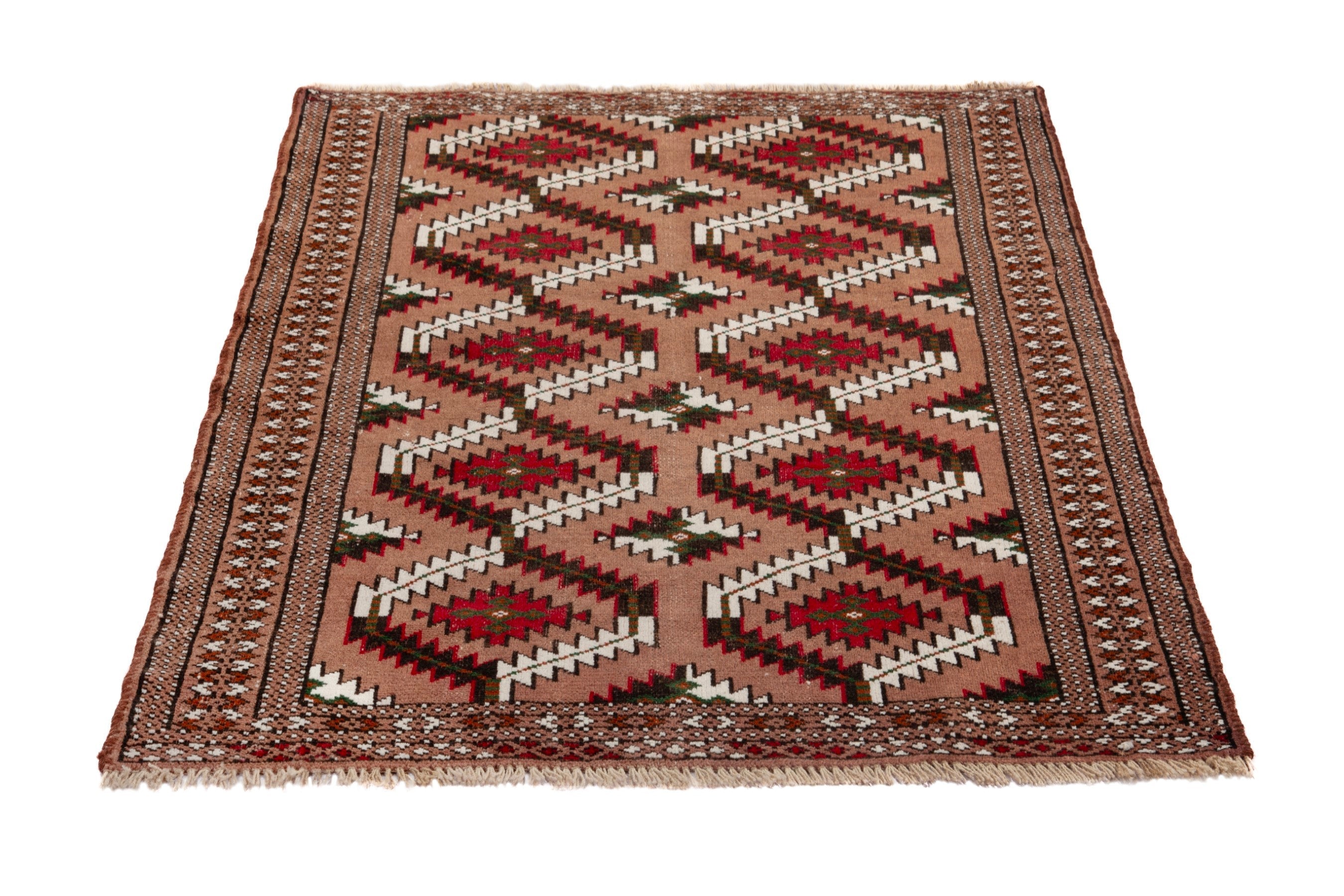 Persian Torkaman accent rug in terracotta and rust, view 3 of 16