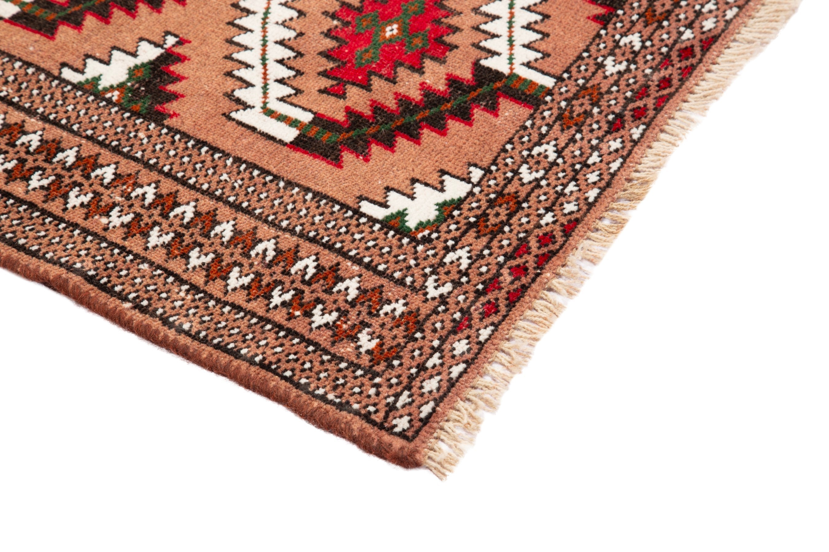 Persian Torkaman accent rug in terracotta and rust, view 4 of 16