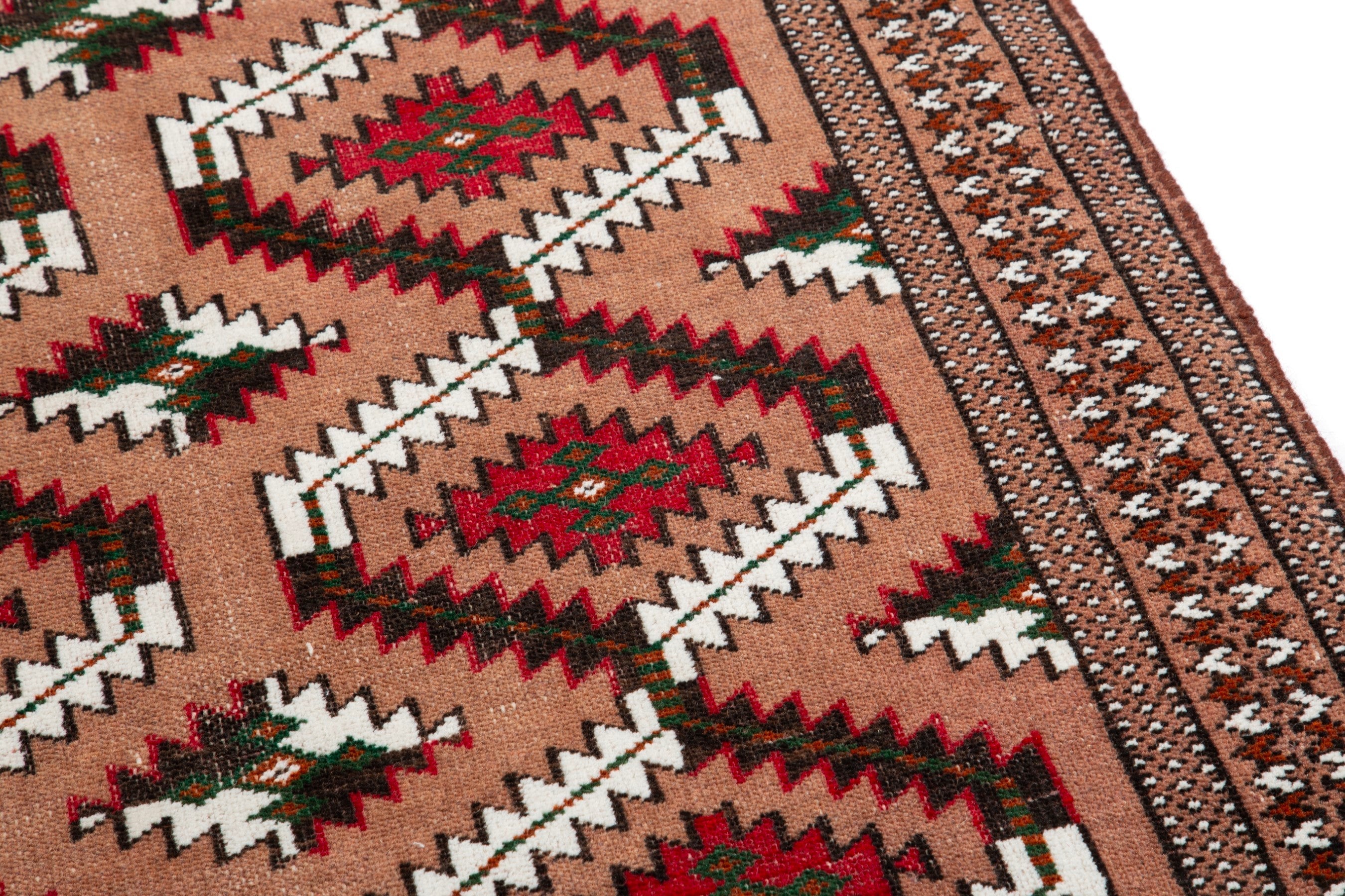 Persian Torkaman accent rug in terracotta and rust, view 7 of 16