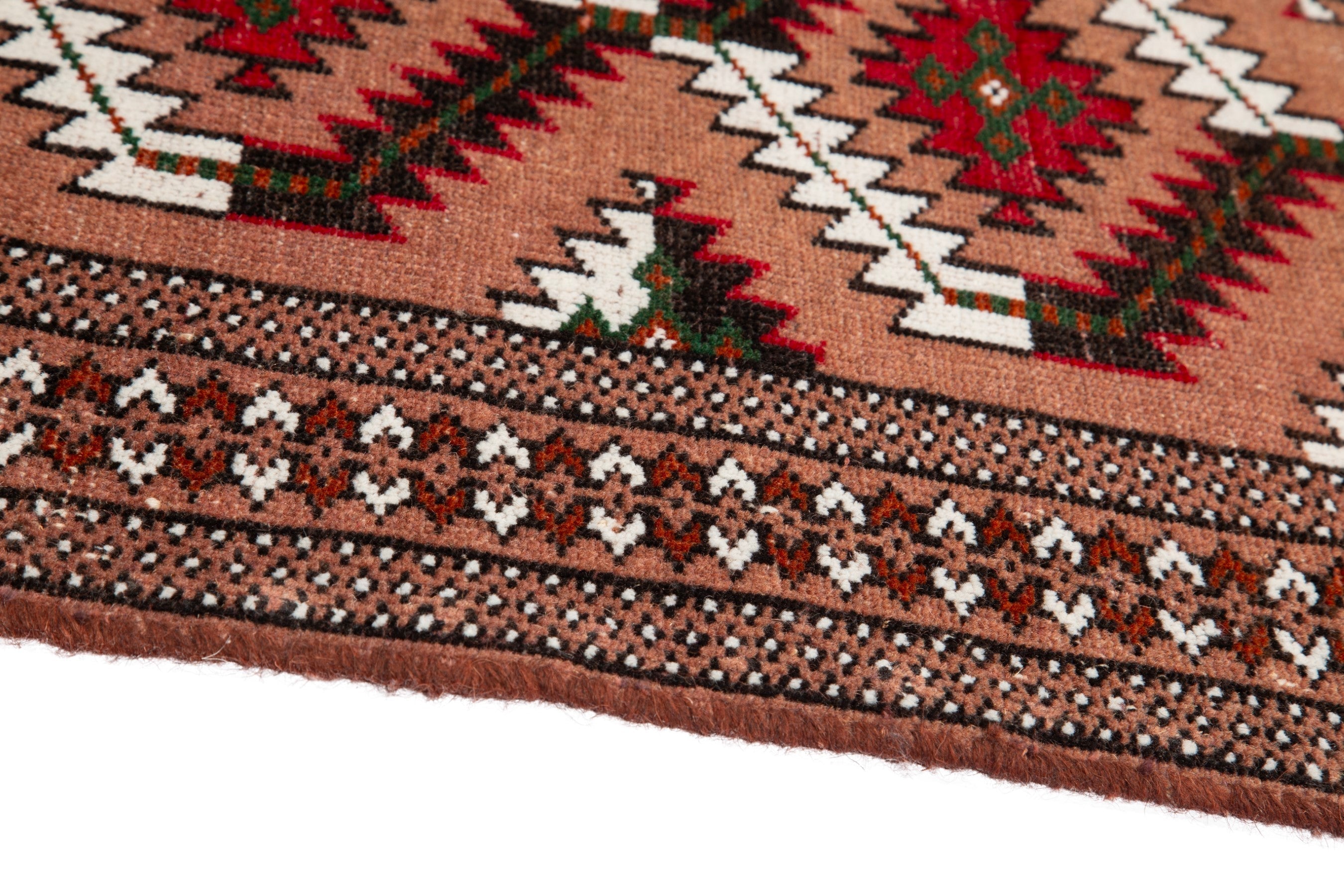Persian Torkaman accent rug in terracotta and rust, view 8 of 16